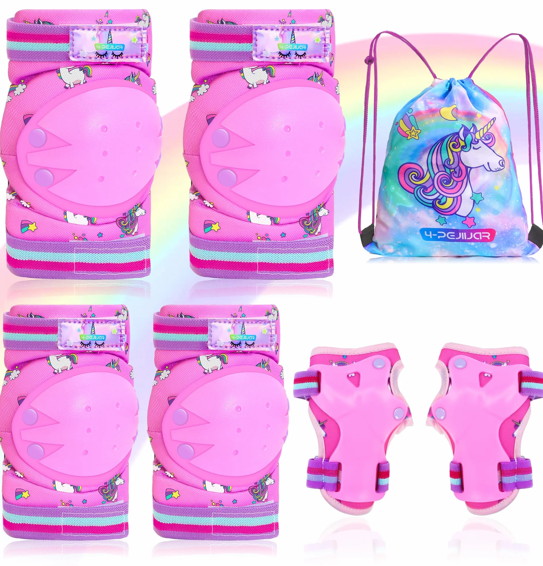 Unicornio Rodilleras Protección Patines Infantiles con Bolsa de Cordón para Patinaje Skateboard Bicicletas