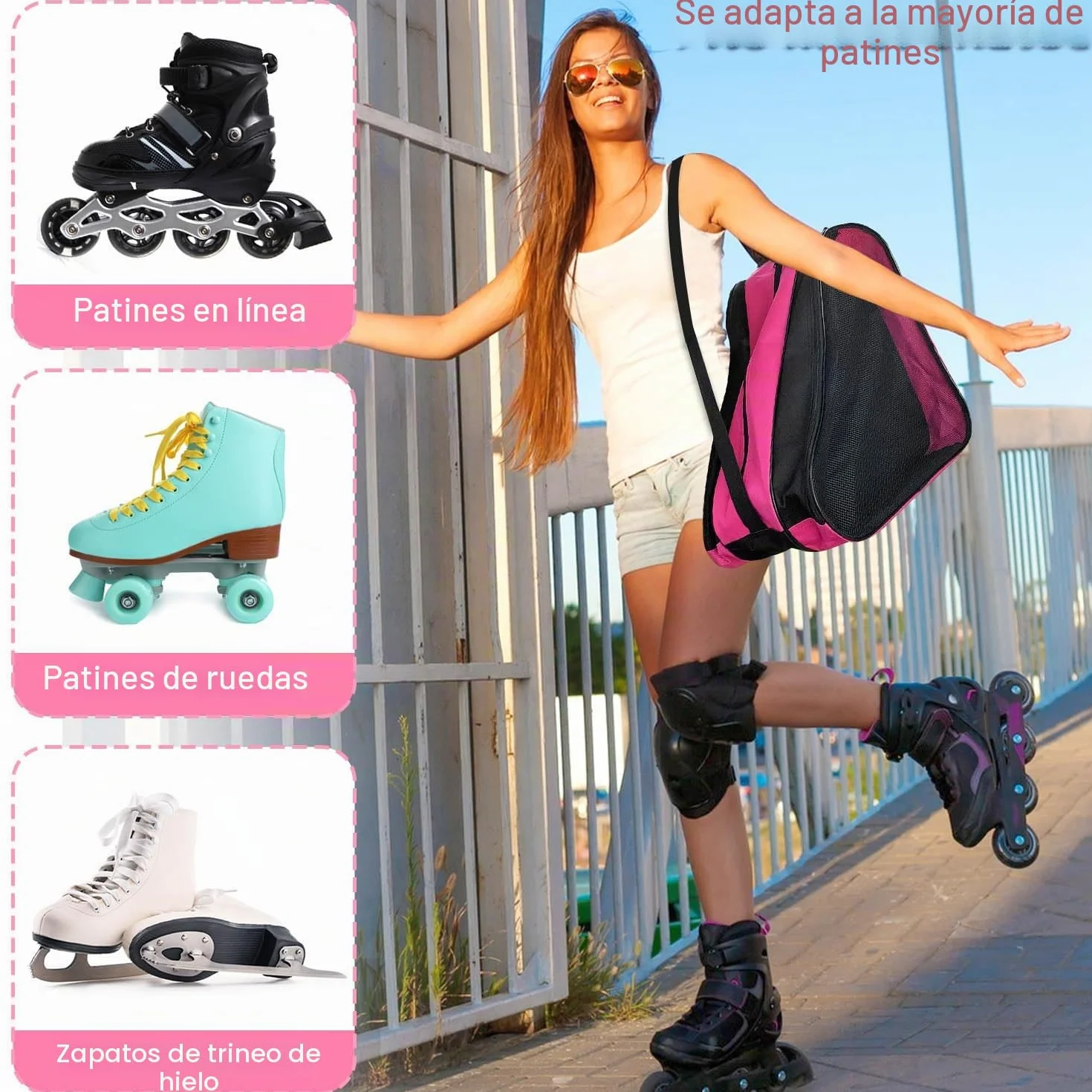 Bolsa de Patines Niña para Patinaje Artístico, Patines de 4 Ruedas y Hielo