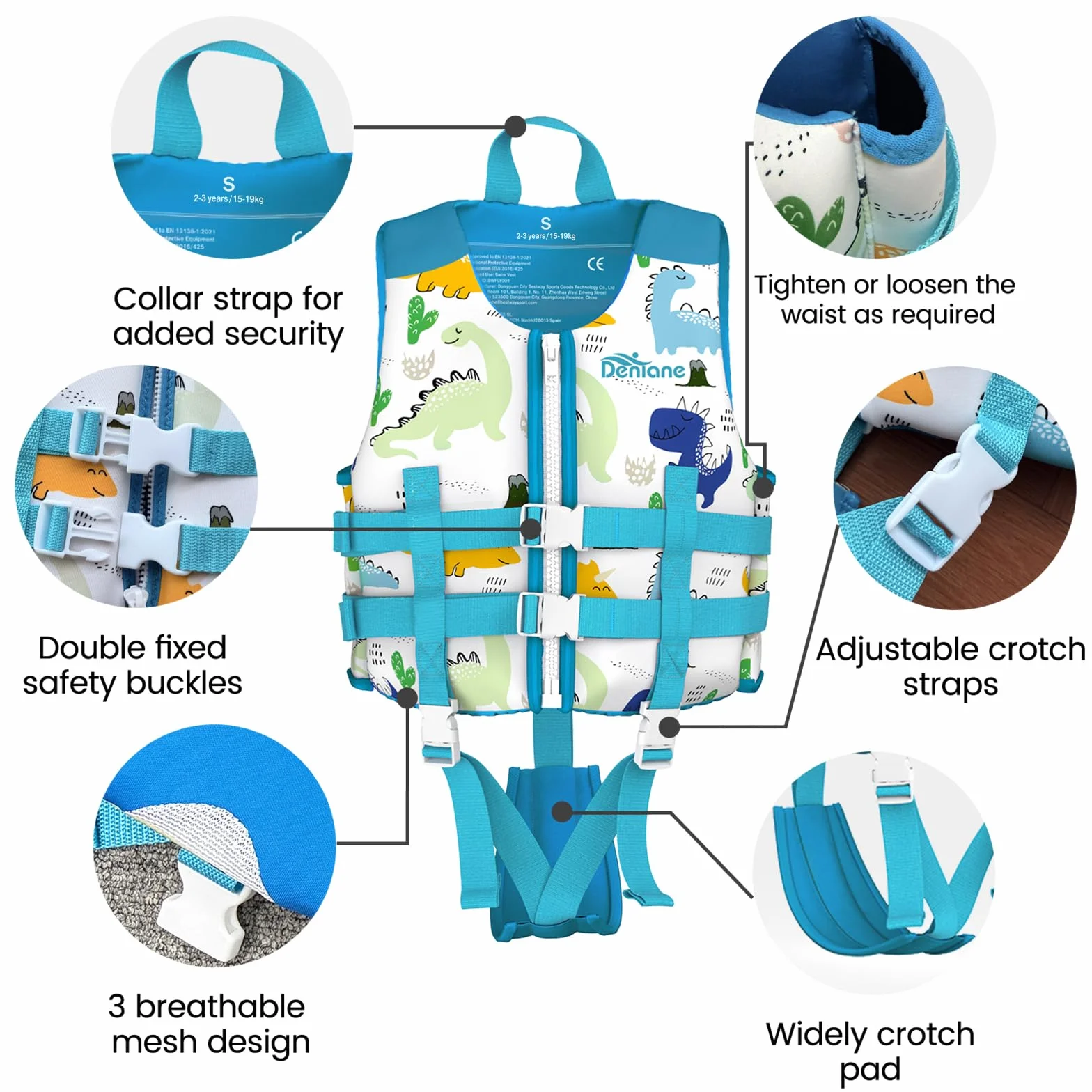 Chaleco de natación Neopreno niños 2-9 años Traje baño entrenamiento Correas Seguridad Ajustables SML 15-40kg