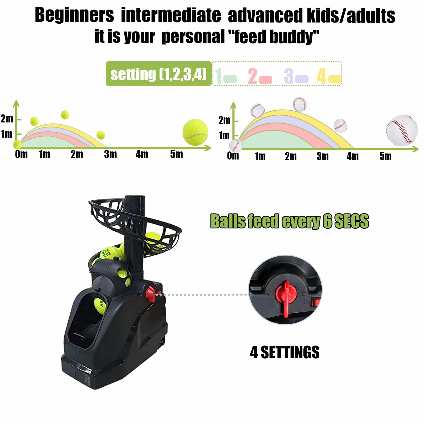 Máquina lanzapelotas de Tenis y Red de Rebote 12 LB para Principiantes, Niños, Entrenadores, AC/batería y Cable USB