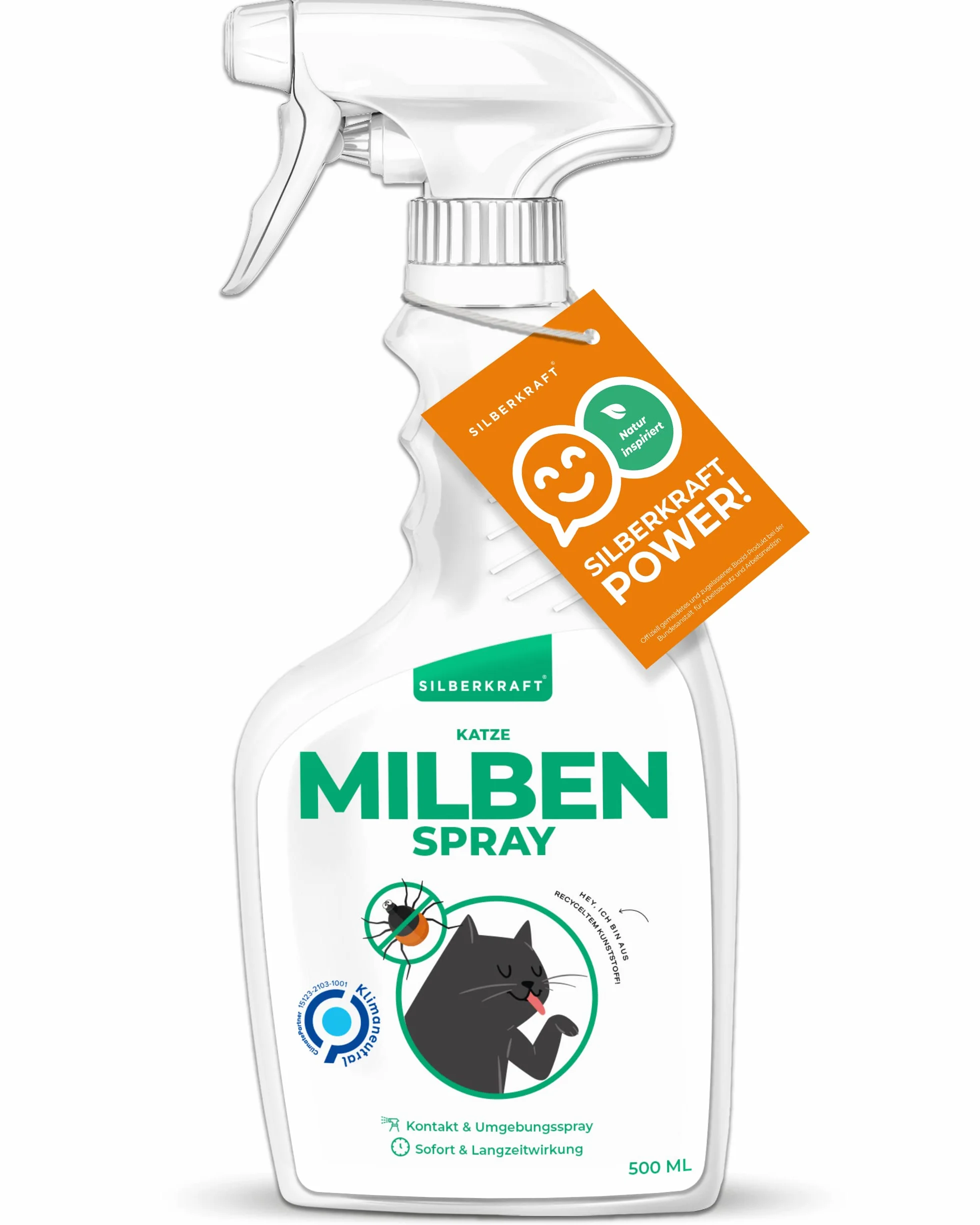 Silberkraft Spray antiácaros para gatos, 500 ml, eficaz antiácaros, para tratar los ácaros del oído, ácaros del gato