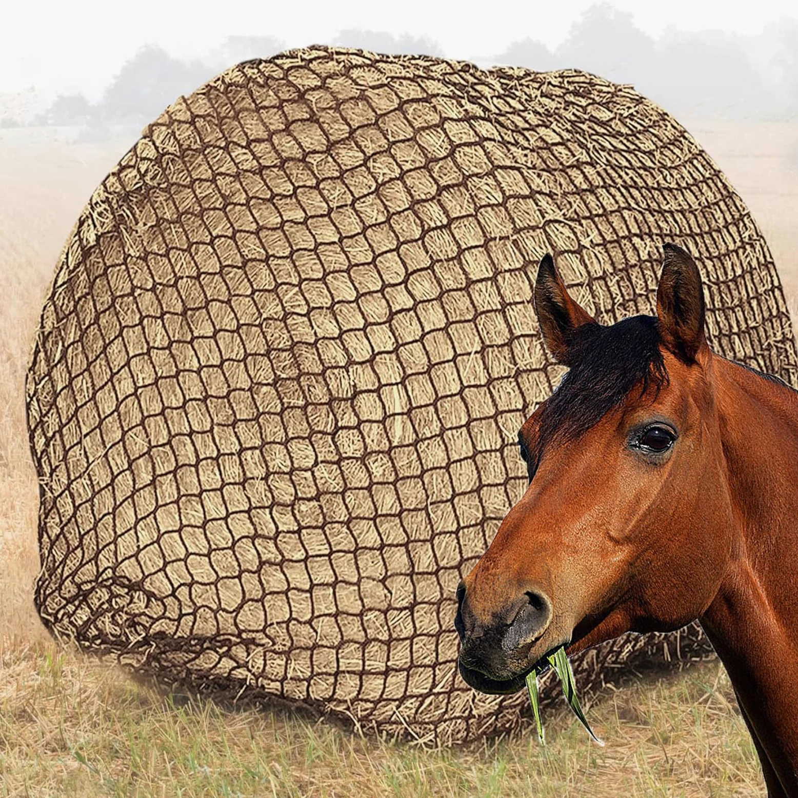 Red de heno de alimentación Lenta para Caballos, Red de alimentación para Caballos súper Estable, Bolsa de alimentación Ecuestre de Malla Grande sin Nudos de 1,5 Pulgadas,3XL
