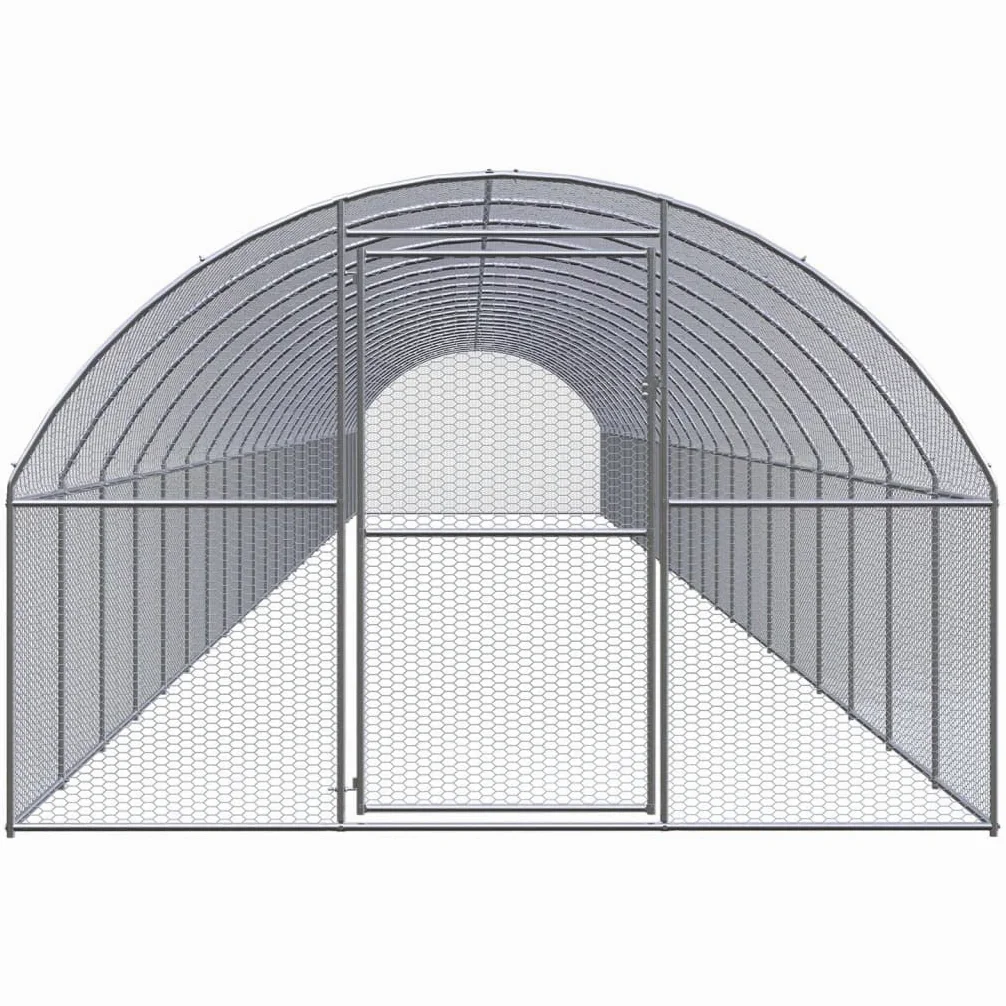 Gallinero exterior de 3 x 24 x 2 m, recinto para gallinas de acero galvanizado, gran recinto al aire libre para pollos, patos y animales pequeños, salida para gallinas con malla de