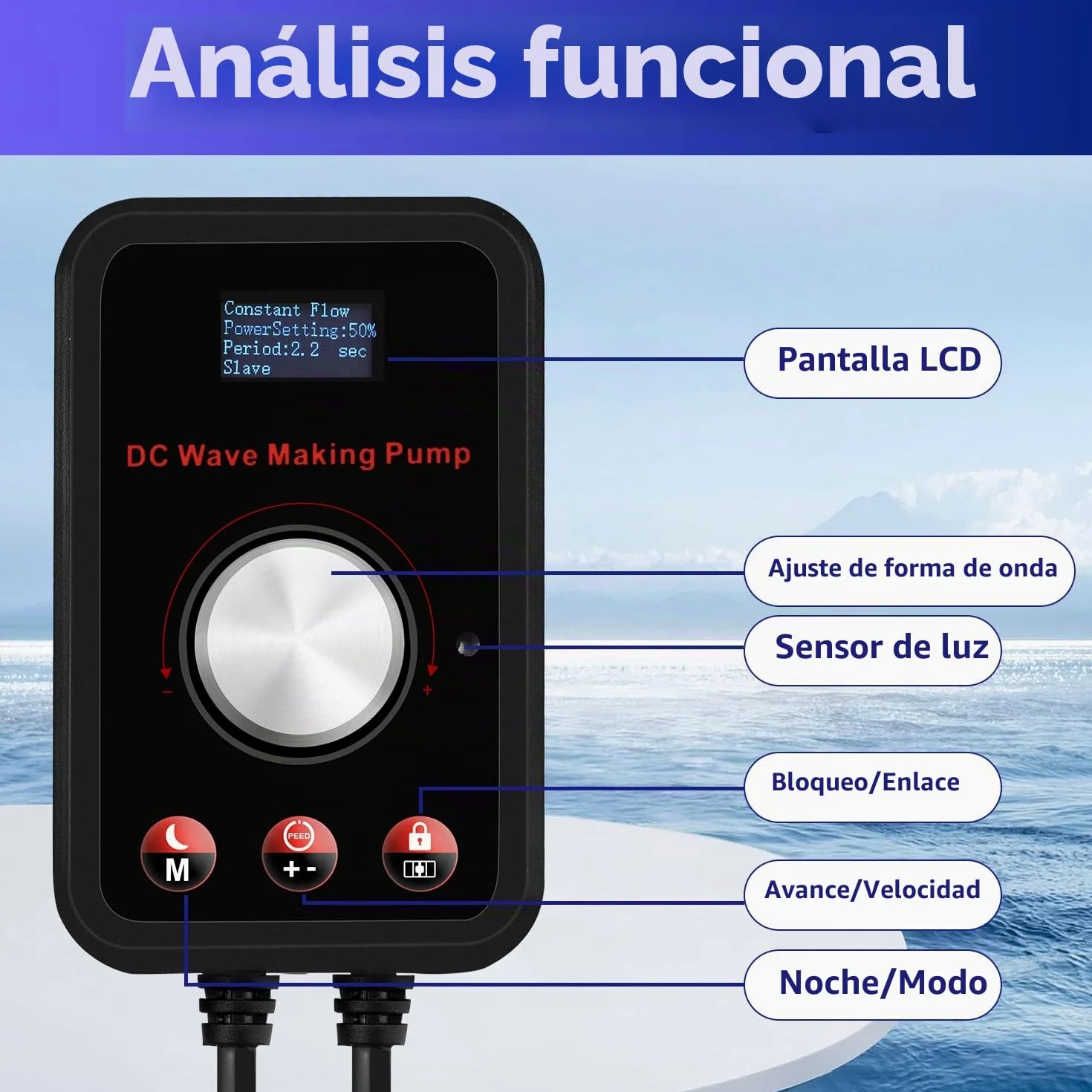 CONQUERALL 430-2160GPH 15W Creador de olas para acuarios 24V DC Creador de olas para peceras Tecnología de ondas sinusoidales Gran caudal y ultra silencioso Apto para agua dulce y salada