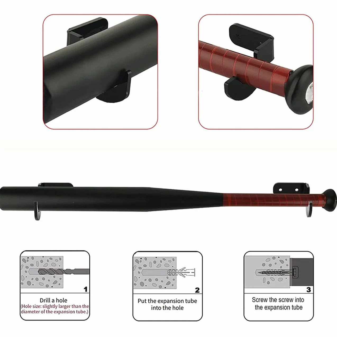 Soporte de Pared para Bate de Béisbol 4 Piezas Organizador Horizontal con Tornillo