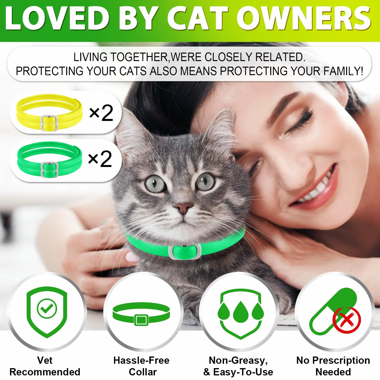 Collar De Gato, Collar De Gato De 4 Piezas, Control Seguro Y Eficaz De Pulgas Y Garrapatas, Diseño Impermeable Y Extraíble para Proteger A Todos Los Gatos Durante 24 Meses
