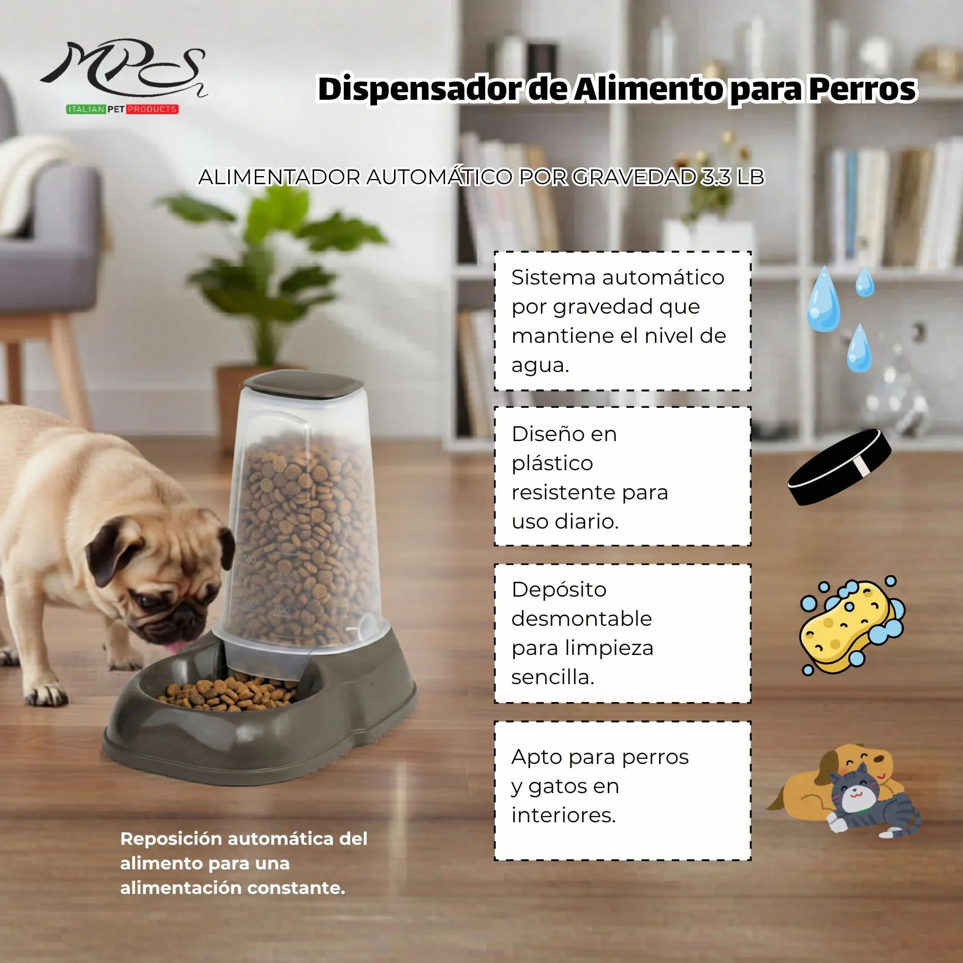 Arquivet Dispensador de pienso - Maya - Perros Gatos Mascotas - 1.500 g