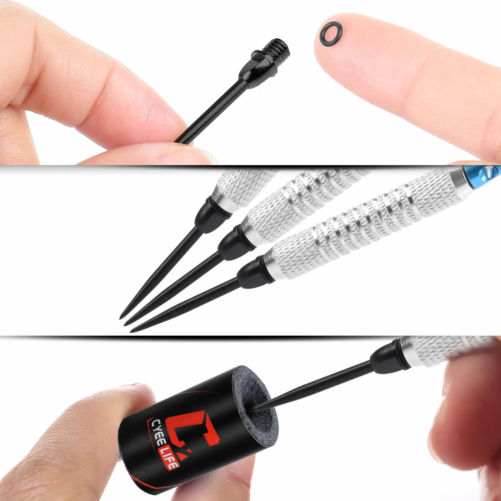 CyeeLife puntas de dardos de acero 2BA con anillos de goma y sacapuntas