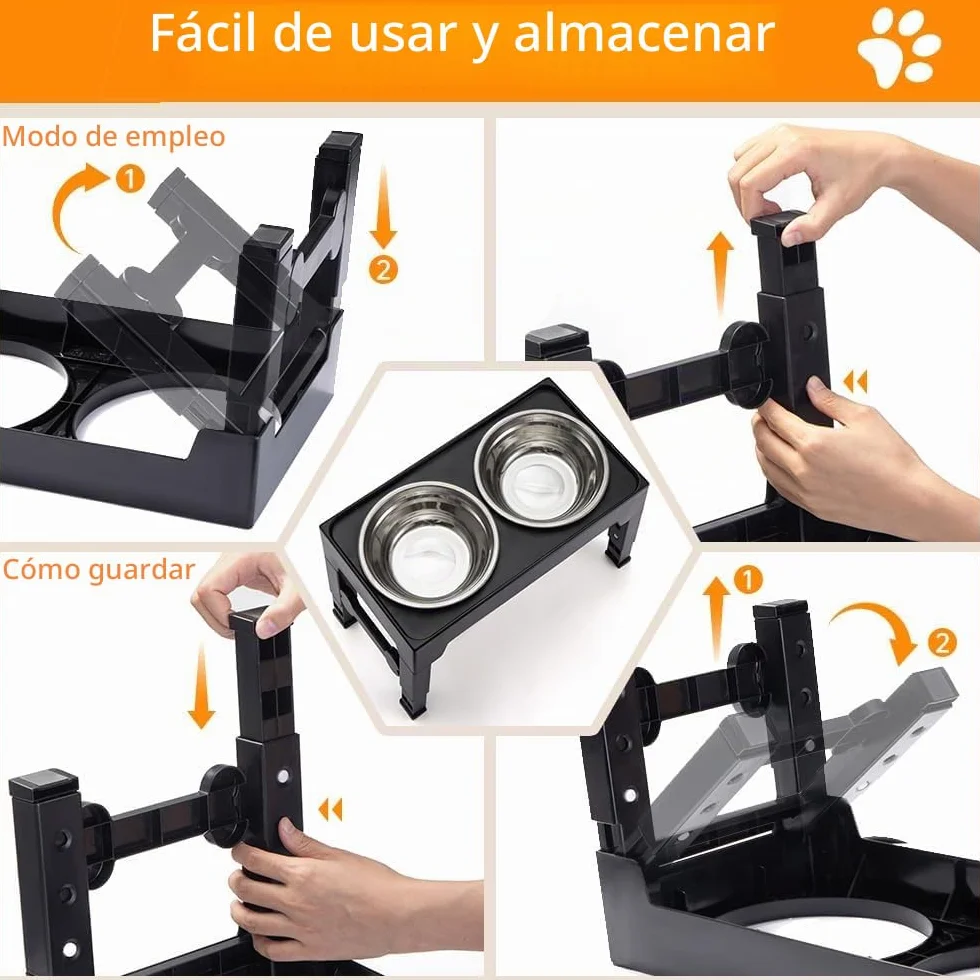 Marchul Comedero Perro Elevado de 4 Alturas Ajustables, 2 X 1200ml Comedero y Bebedero Perro, Cuencos Elevados para Perros Pequeños, Medianos y Grandes, Plegable y Antideslizante