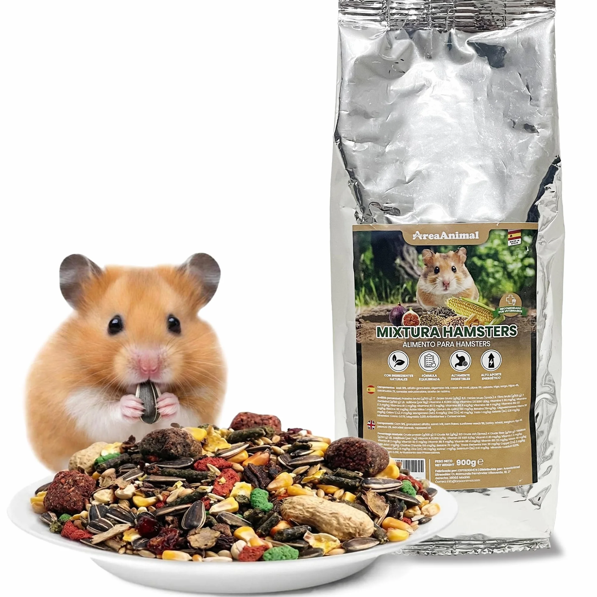 Comida Hamster, Comida Hamster Ruso 900G con Ingredientes Naturales, Alimento para Hamsters y Chinchilla con Equilibrio Nutricional, Ideal para la Salud de los Pequeños Roedores