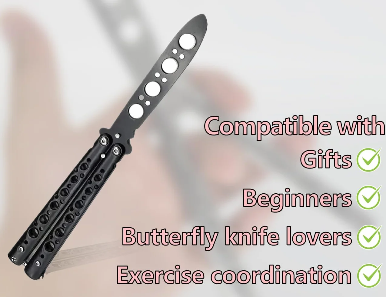 Cuchillo de mariposa entrenador hoja sin afilar para principiantes negro