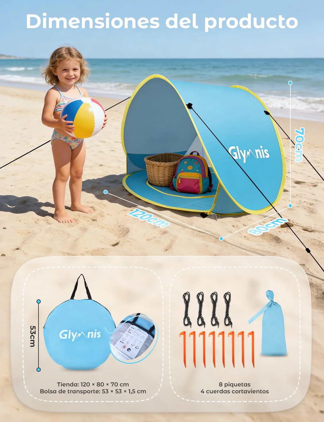 Pop up Tienda de Bebé con Piscina Protección Sol Anti UV 50+ 120x80x70cm