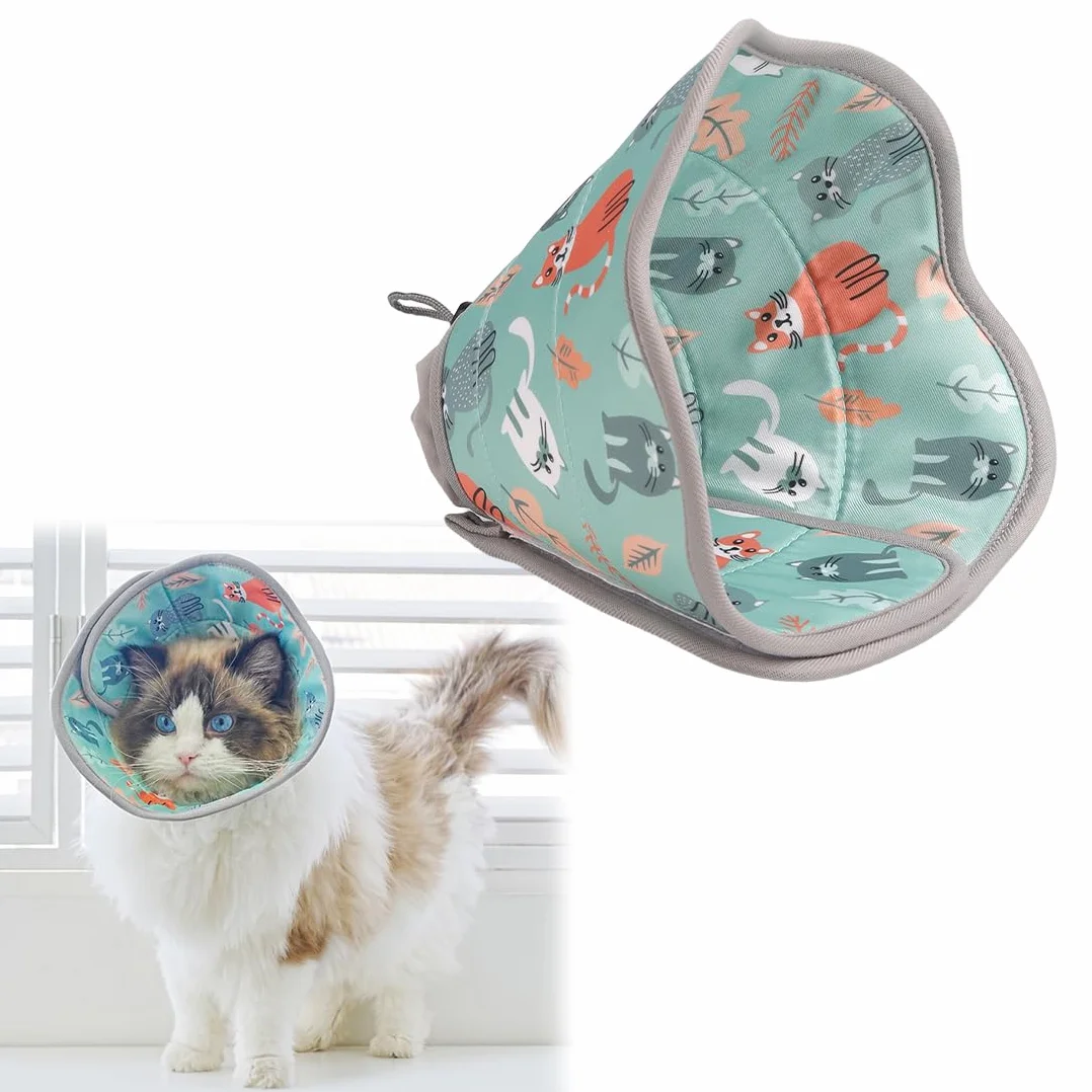Collar Isabelino Gatos Ajustable,Cono Suave del Cuello Elizabethan, Suave Collar Recuperación Gato para Después de la Cirugía y Lesiones,Collar Isabelino Perro Pequeño (verde, M)