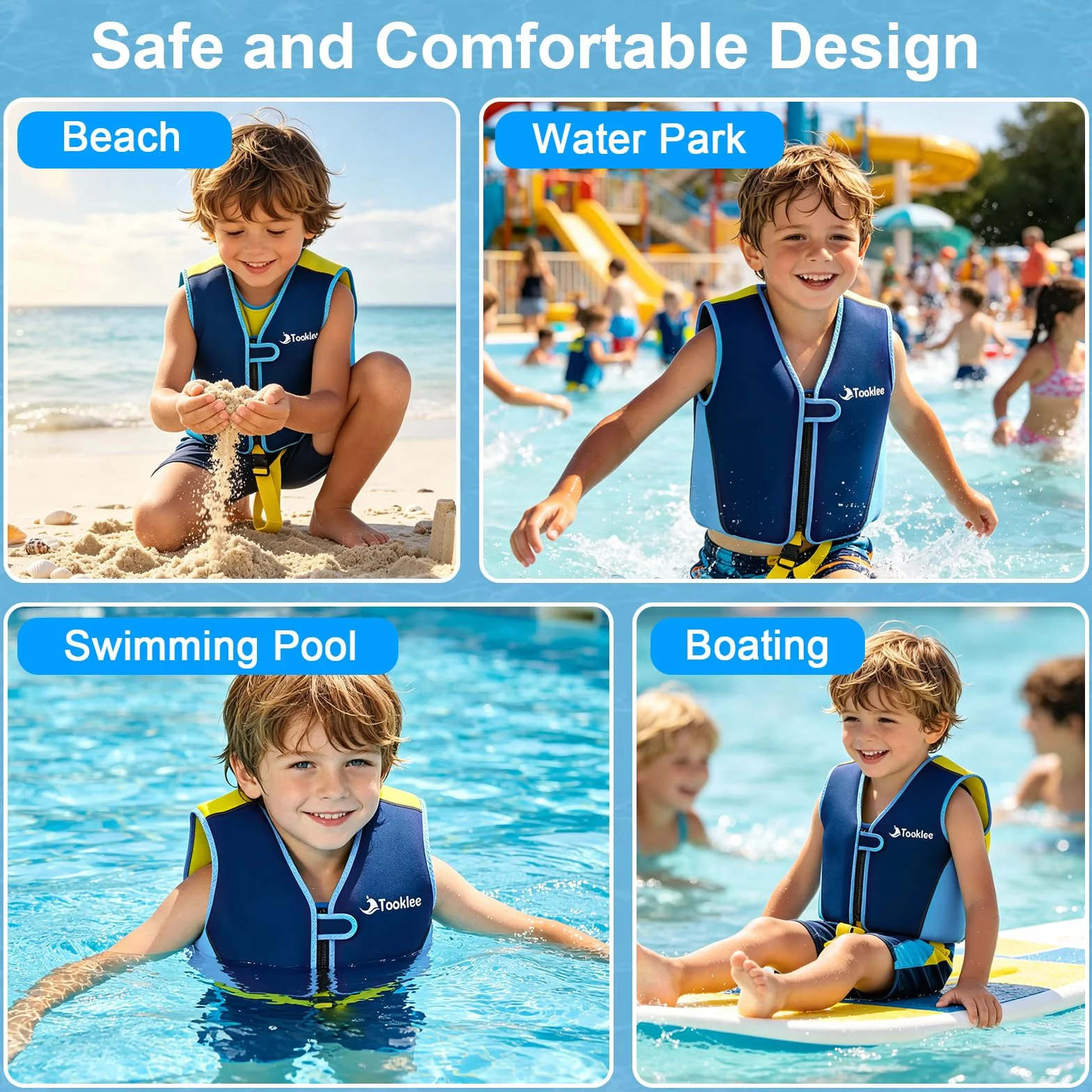 Chaleco de Natación para Niños, Sistema de Flotación Ajustable de 8 Paneles, Probado por TÜV, Neopreno Premium
