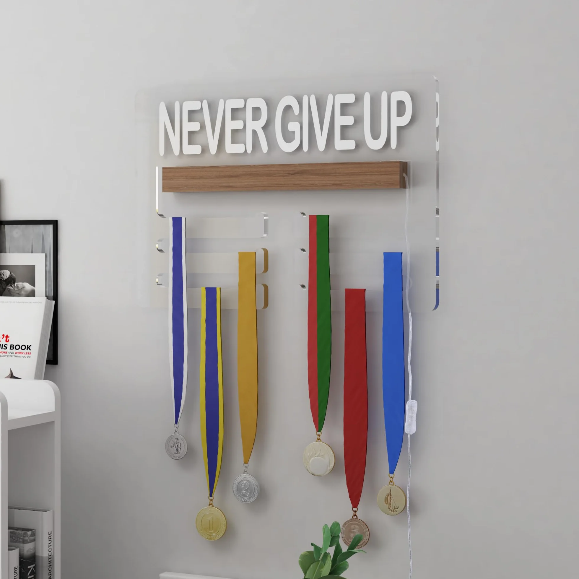 Ammonite Perchero iluminado para medallas soporte de pared estante escalonado para premios