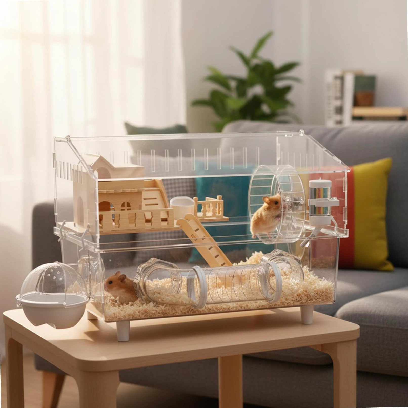 Jaula para hámster, Espacioso hábitat de hámster acrílico Transparente con Loft de Madera, diseño a Prueba de Escapes para hámsteres y Ratones.