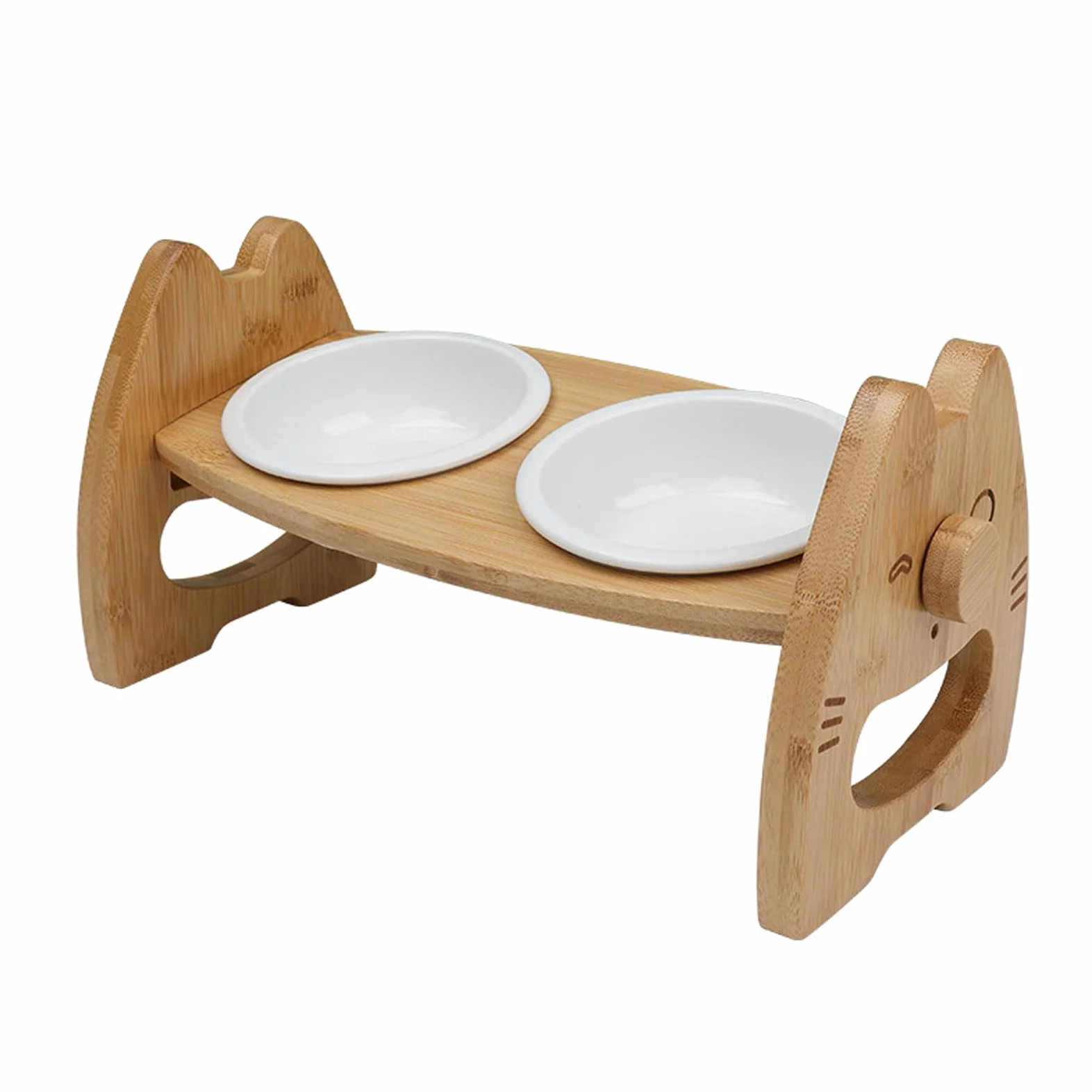 Cuencos de cerámica for Mascotas, con Soporte Madera, Antideslizantes, esmaltados Mate, for Comida y Agua, for Gatos Perros pequeños, Color Blanco, tamaño pequeño