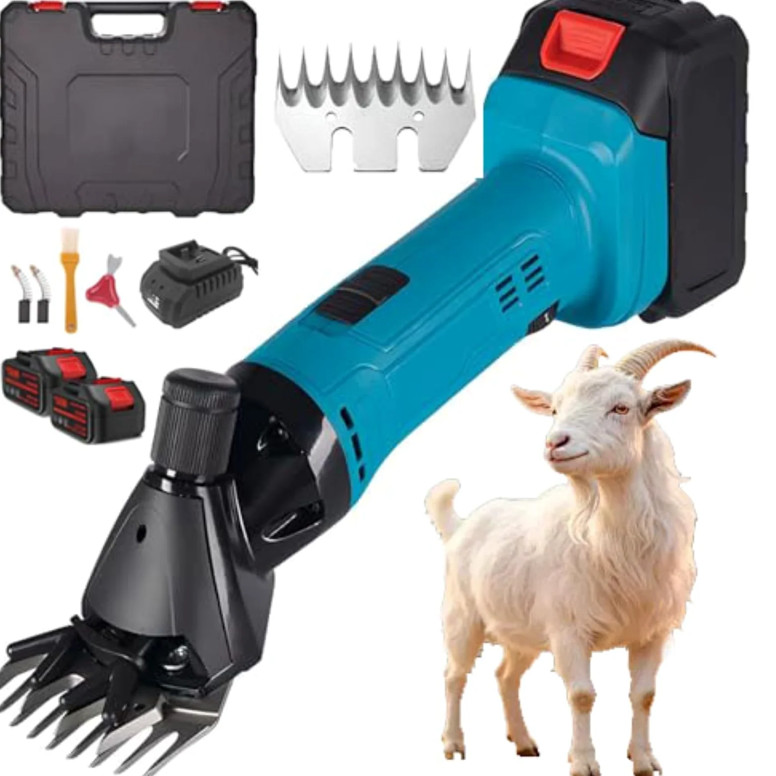 Máquinas de Afeitar Ovejas Inalámbricas, Cortadora Eléctrica de Lana de 300W con Cuchilla de 9/13 Dientes, Kit de Tijeras Para Ovejas de 6 Velocidades con 2 Baterías 13-Teeth