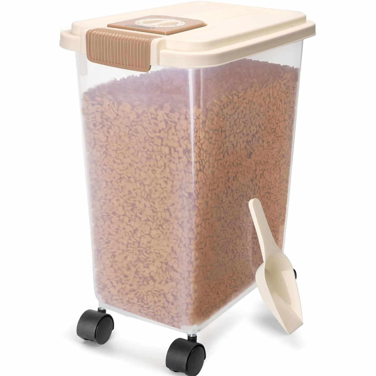 Nobleza Contenedor de Pienso para Mascotas 40L, con Ruedas, Tapa Abatible, Cuchara y Marcador de Fecha, Caja Hermética Transparente para Perros y Gatos