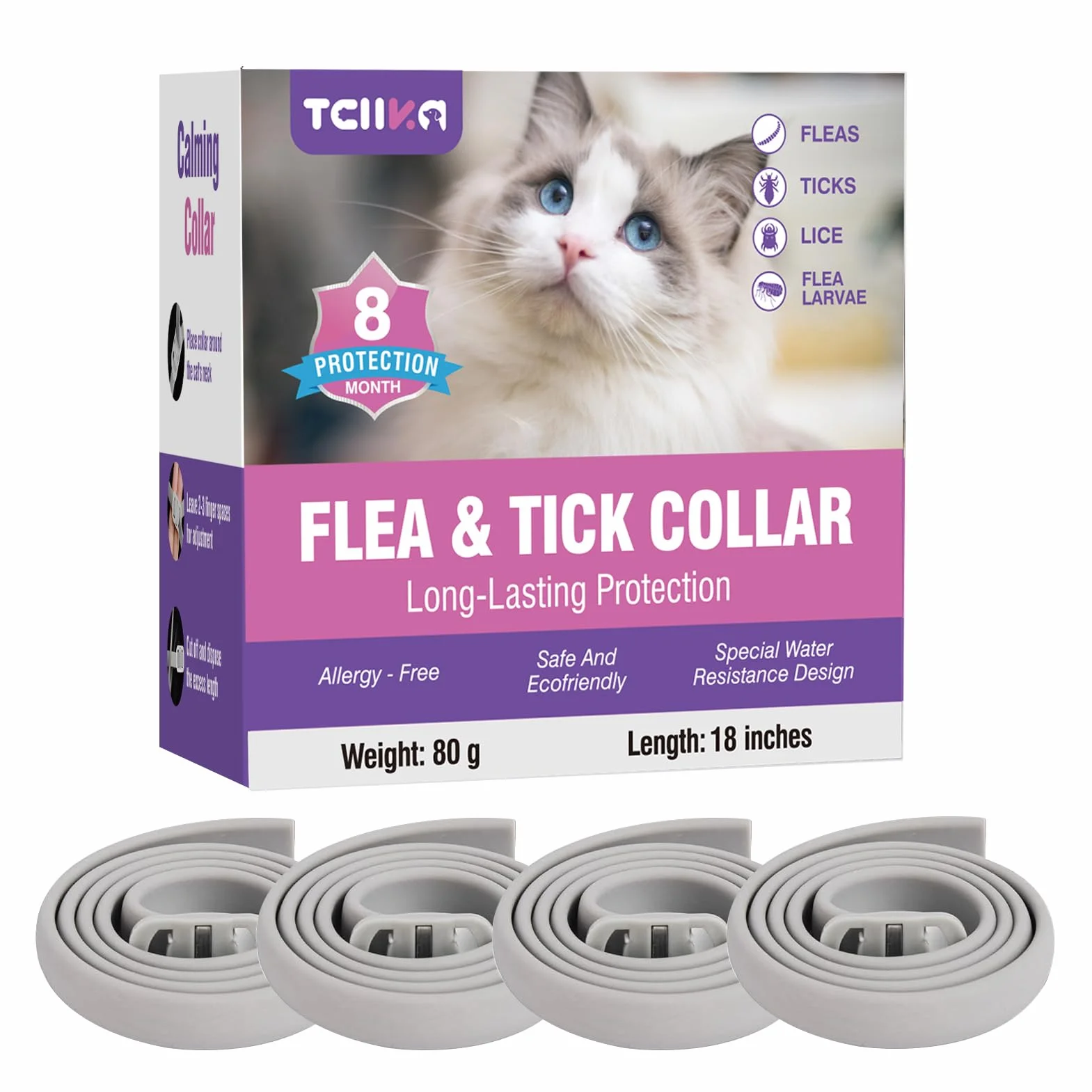 Collar Antiparasitario Gatos Collar Antipulgas Gatos 4piezas Collar Antipulgas y Garrapatas para Gatos Collar Antiparasitario 8meses de ProteccióN Duradera Impermeable TamañO Ajustable Collares Pulgas