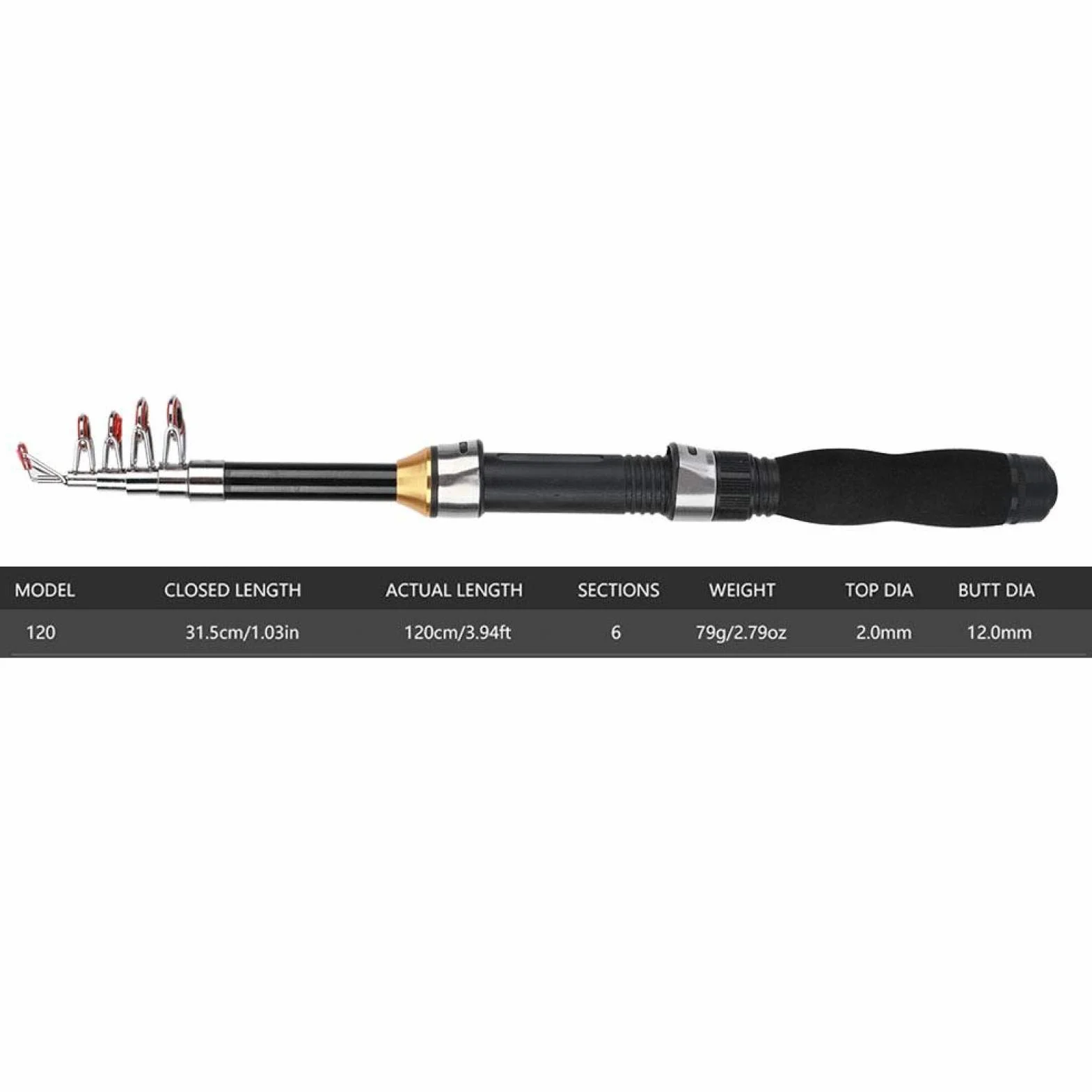 Bnineteenteam Mini Caña de Pescar 1.5 m Hielo Vidrio 2-6 lbs