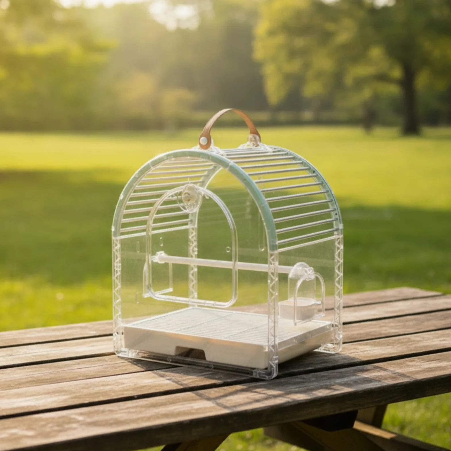 Jaula para Pájaros Portátil Jaula Transporte Aves Hábitat Compacto Cúpula Transparente Barras Acero Inoxidable Ventilada con Comederos Laterales y, Azul