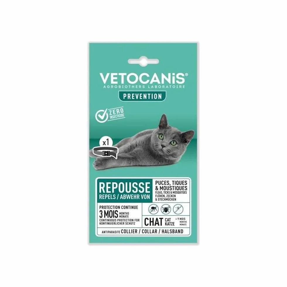 Vetocanis | Collar Antiparasitario Gatos | Protección y Tratamiento Antiparasitario Gatos | Eficaz 3 Meses | Para Gatos de + de 9 Meses | Resistente al Agua | Formulado bajo Control Veterinario