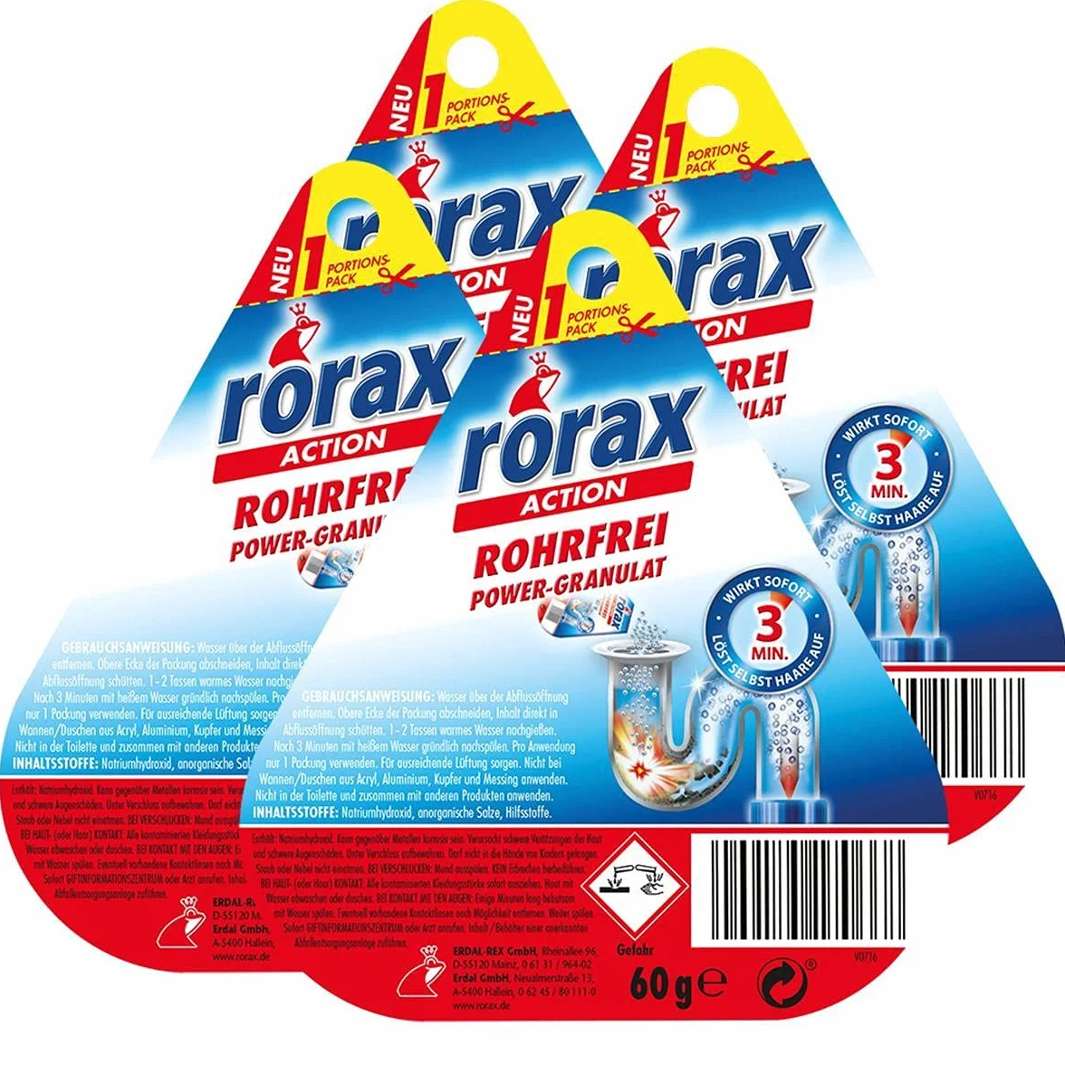 Rorax Rohrfrei poder pelotillas porción Pack 4 x 6 -Instant & resuelve pelo