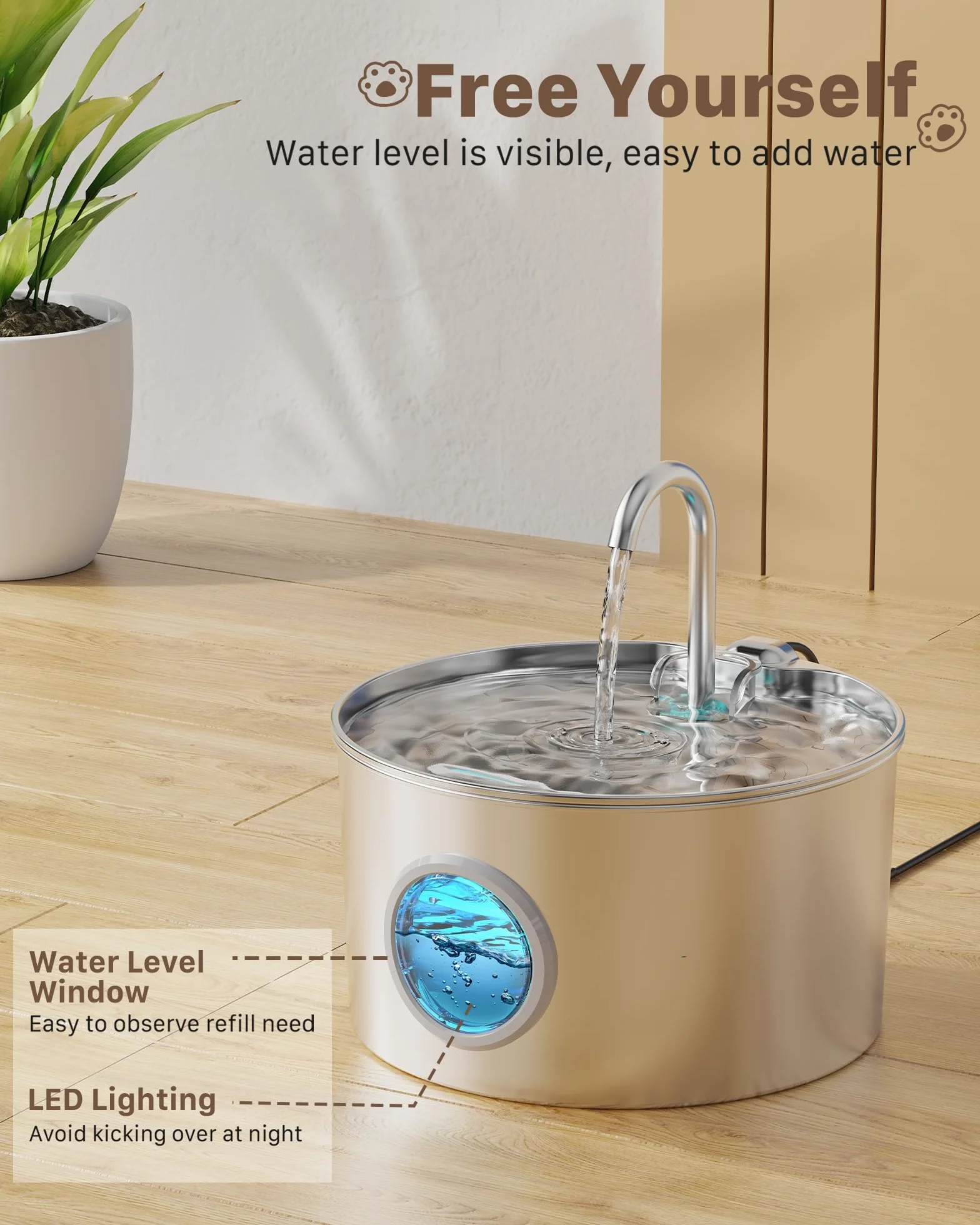 Fuente para Gatos Acero Inoxidable 2.2L Automática Silenciosa con Filtro