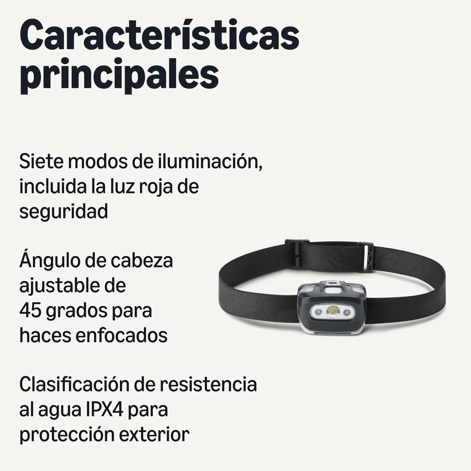 Amazon Basics Linterna Frontal LED 7 Modos de Luz Camping Resistente al Agua Negro Pack de 2
