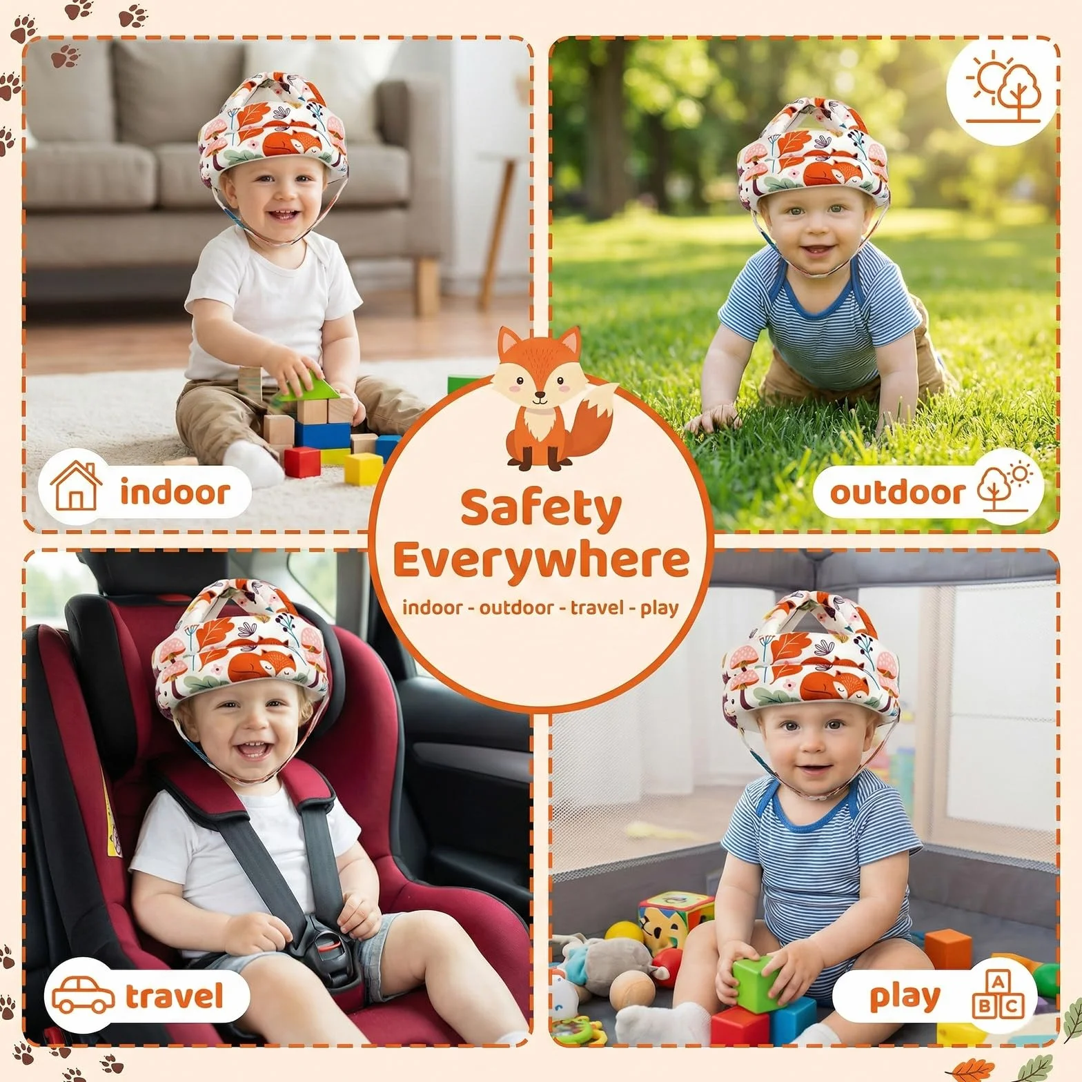 Casco Protector Ajustable y Transpirable Anti-Caídas para Bebés 6-36 Meses