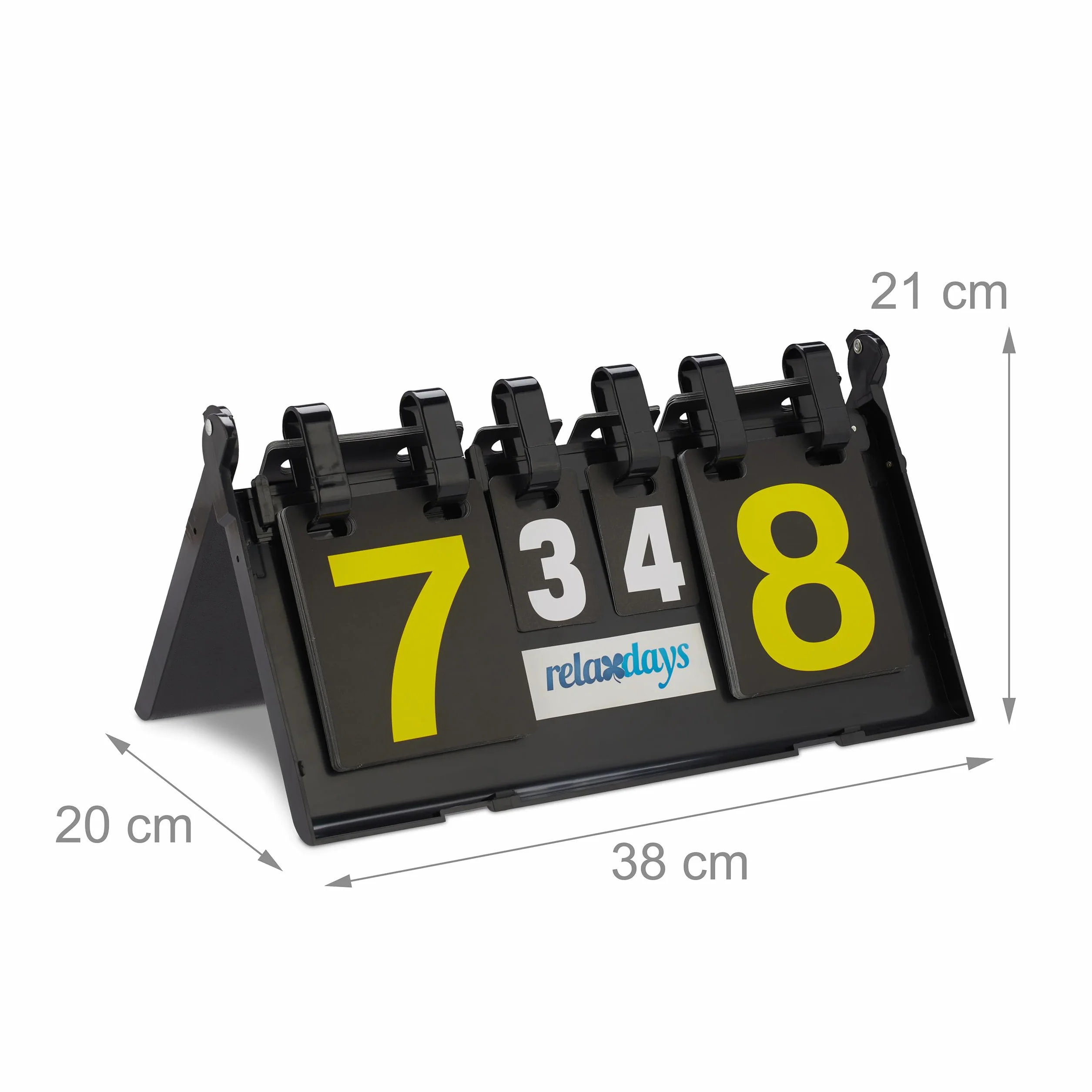 Relaxdays Marcador Ping Pong, Plástico Resistente, 21 x 38 x 20 cm, 1 Kg, Puntos 0-29, Sets 0-7, Tenis de Mesa, Negro