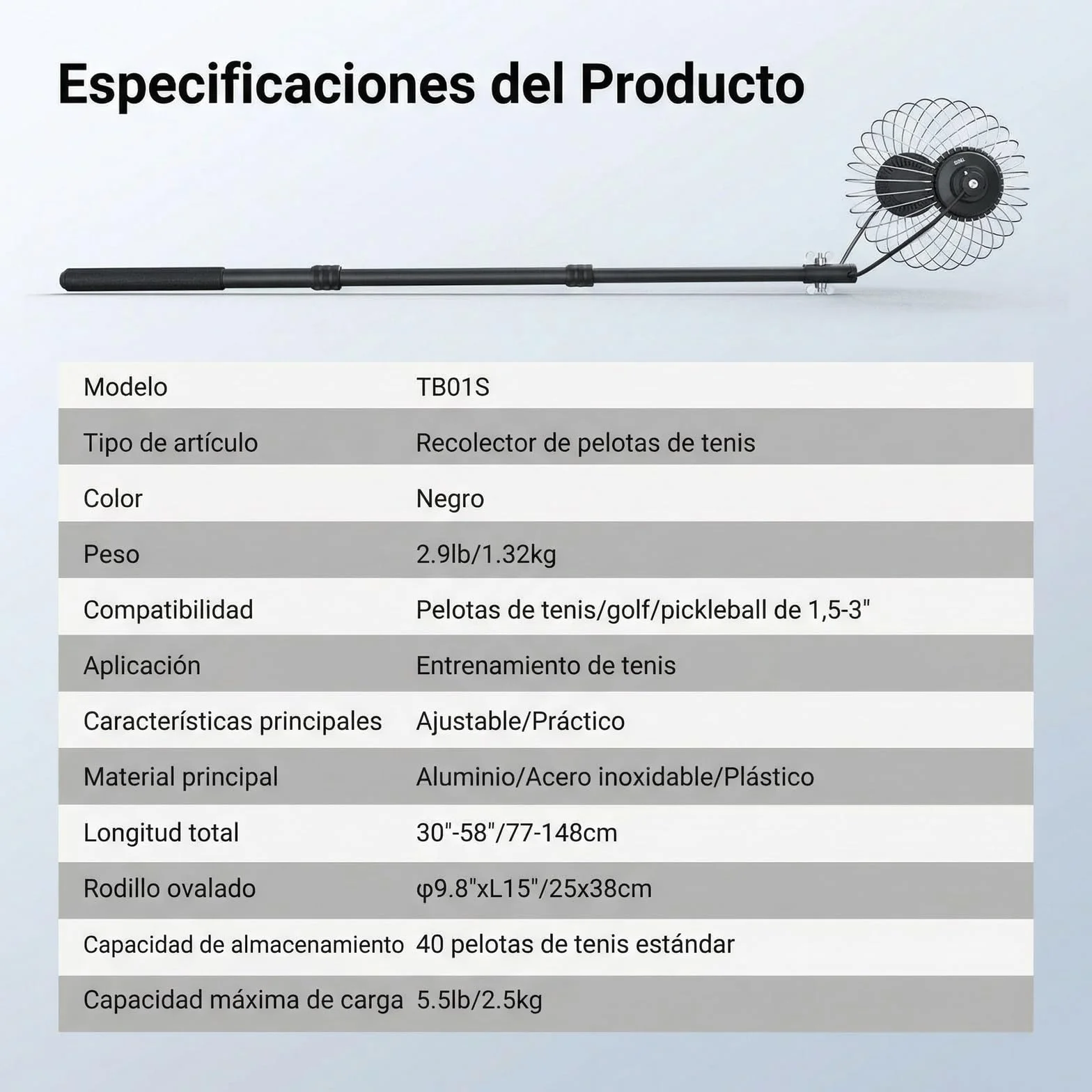 NEEWER TB01S Golf Ball Pickup Telescopic 30-58 Inch Hopper Picker Upper for 40 Balls Trainer Accessory