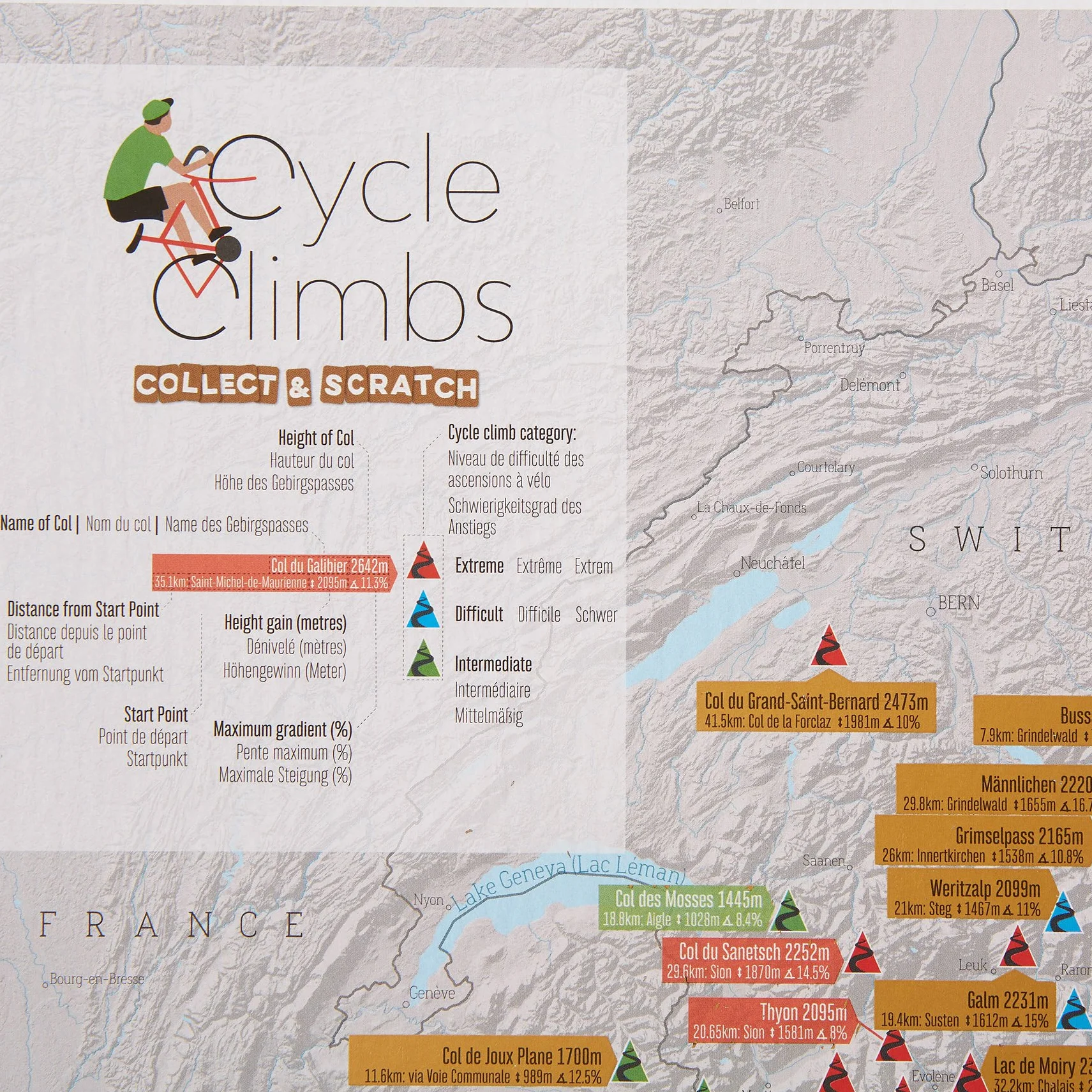 Maps International Cartel Ciclismo Alpino Impresión Tinta Rascable Tamaño A2 59,4x42 cm