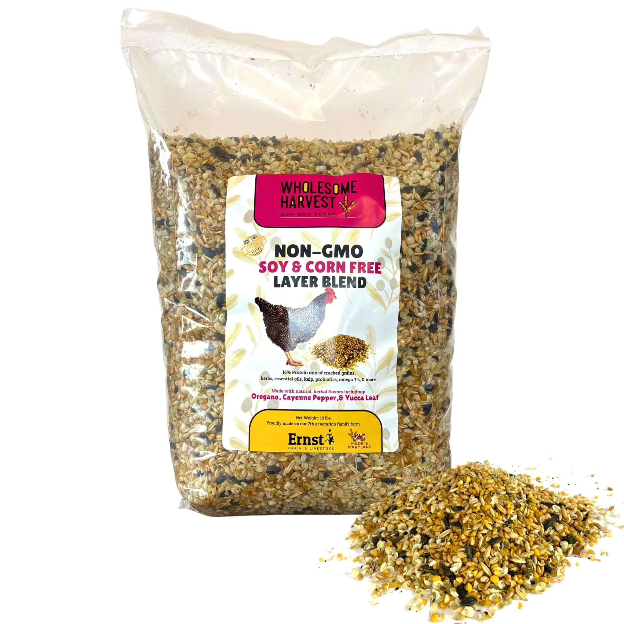 Alimento Integral para Gallinas Ponedoras Y Patos, Sin Soja Ni Maíz, Sin OMG (16%) - Incluye Aceites Esenciales, Hierbas, Conchas De Ostras, Minerales Vitales Y Omega 3, 4.5 Kg