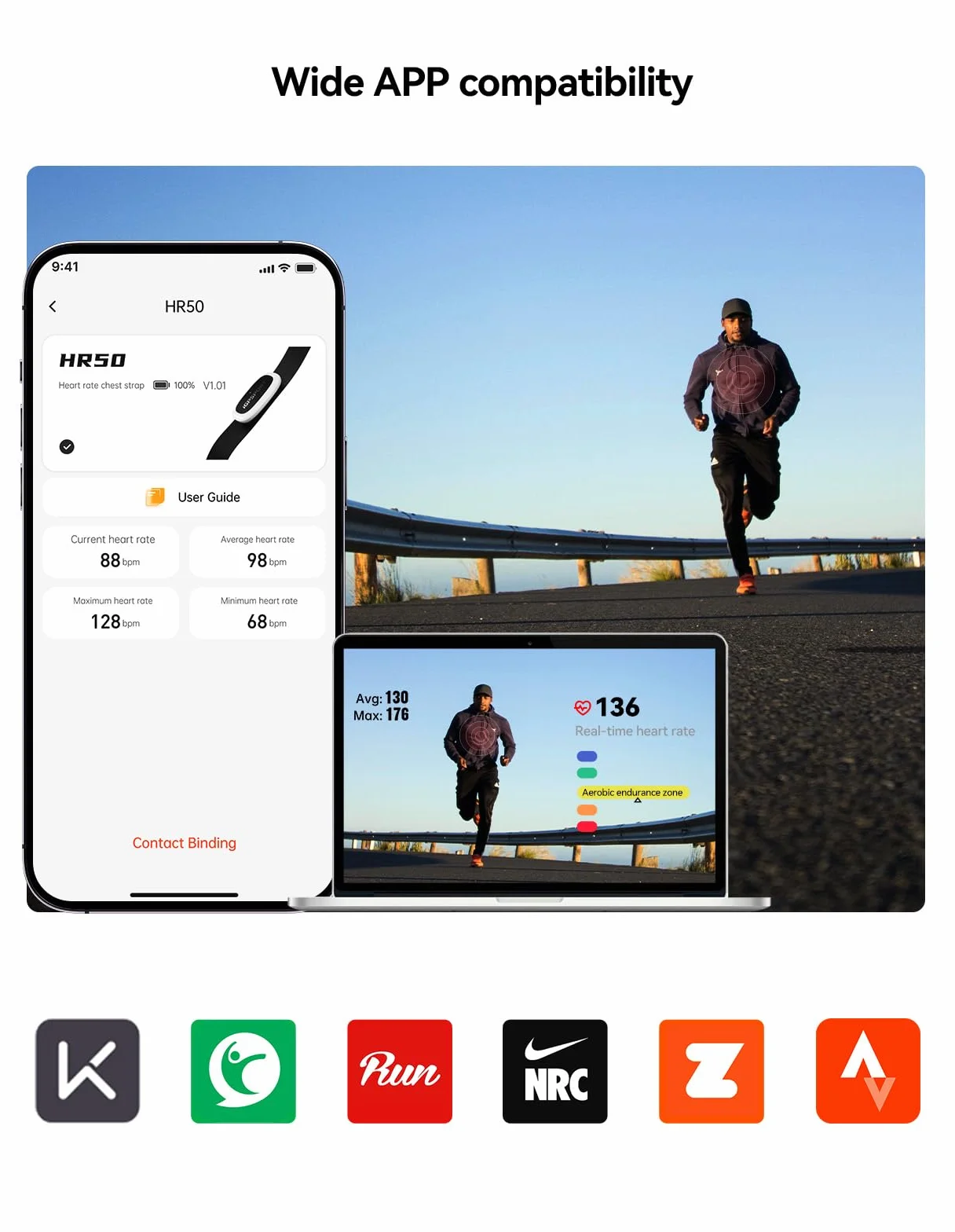 iGPSPORT HR50 Monitor de Frecuencia Cardíaca Bluetooth Ant+, IPX7, Batería 1 Año