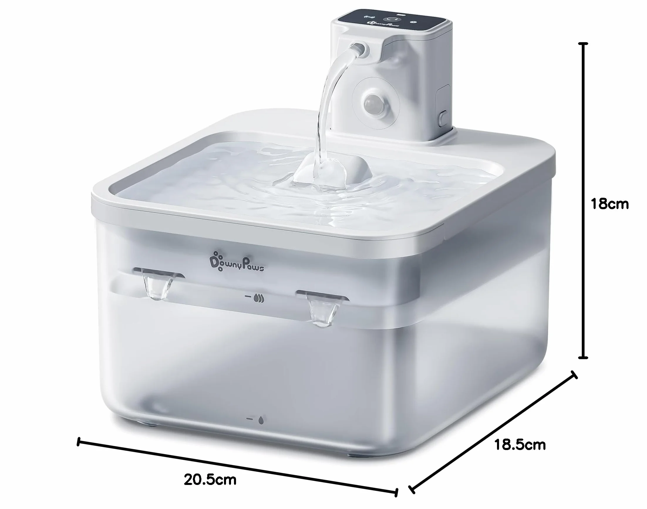 DownyPaws Fuente para Gatos Sin Cable, 2.5L Bebedero Gato con Sensor de Movimiento, Fuente Agua Gato Inalámbrica, Batería Recargable 4000mAh, Bomba de Agua Silenciosa, Blanco