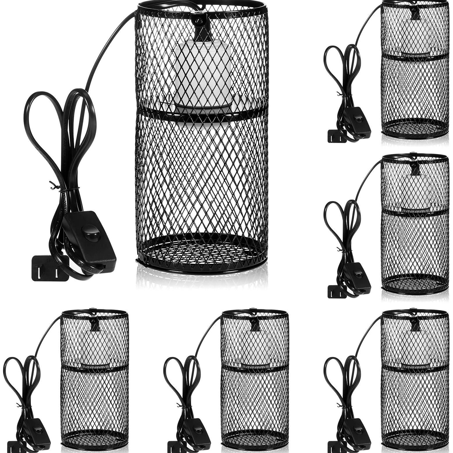 VIHOSE 6 protectores de lámpara de calor para reptiles con emisor de calor de cerámica de 150 W, soporte de lámpara de calefacción antiquemaduras, jaula de malla, pantallas de protección contra