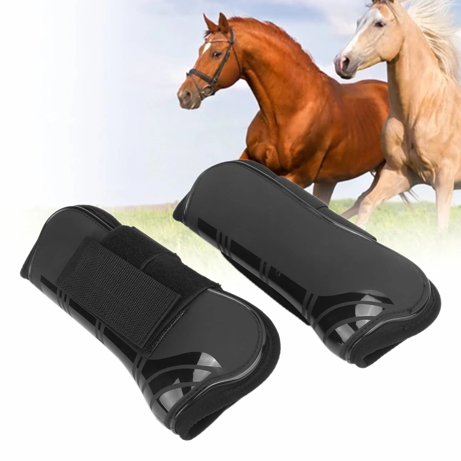 Aeun Botas de Tendón de Caballo de PU, 4 Piezas Botas de Soporte de Caballo Botas Protectoras de Pezuña de Caballo Protector de Pierna de Caballo para Salto de Caballo para Mantenerse Cómodo