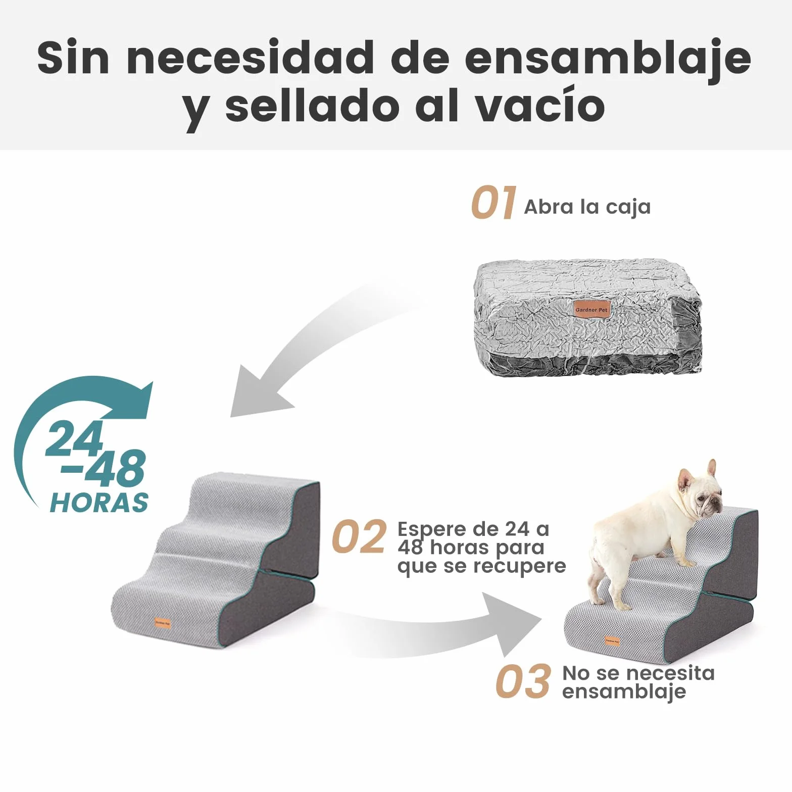 Gardner Pet Escaleras para Perros 2 en 1, Altura 42cm, con Tres Peldaños de Espuma de Alta Densidad y Diseño Antideslizante para Facilitar el Acceso a Sofás y Camas - Gris