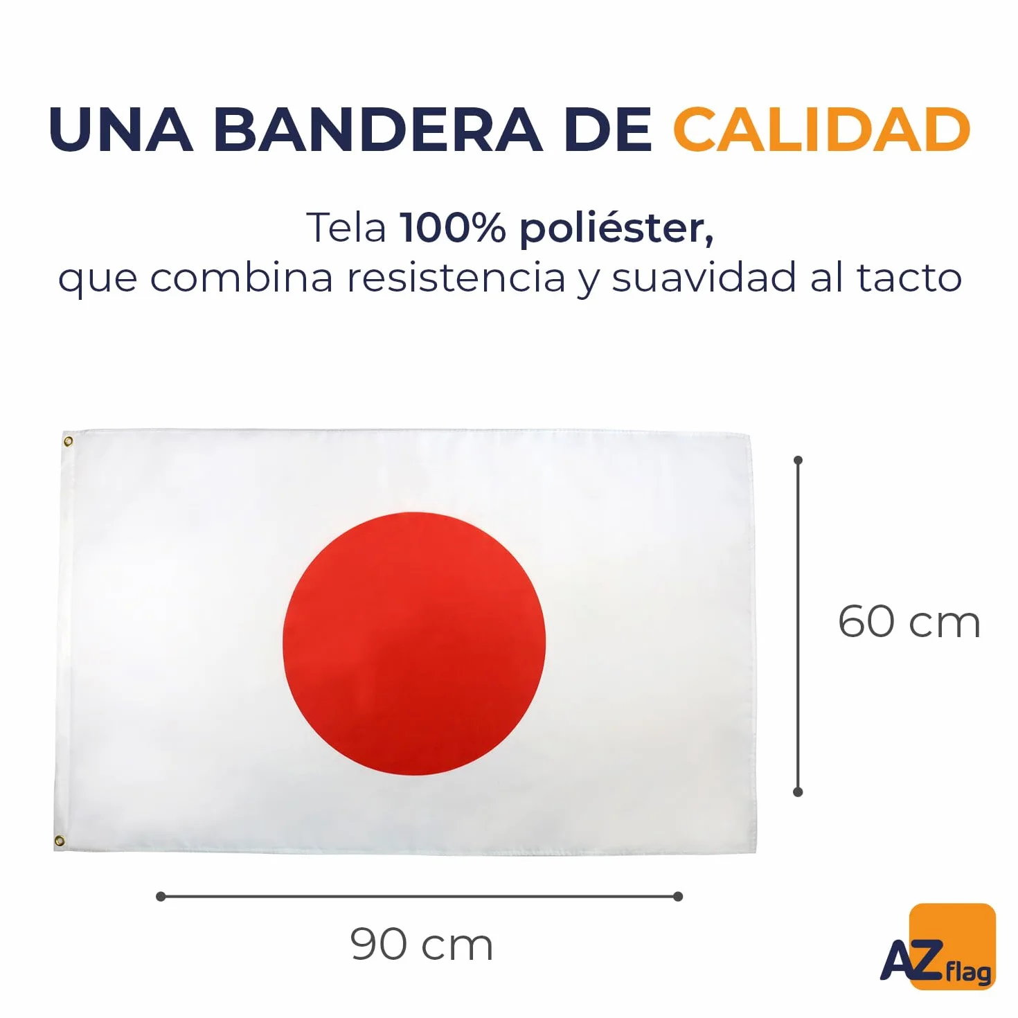 Bandera Japón 90x60 cm Poliéster Ojales Metal Colores Vivos Resistente Decoloración