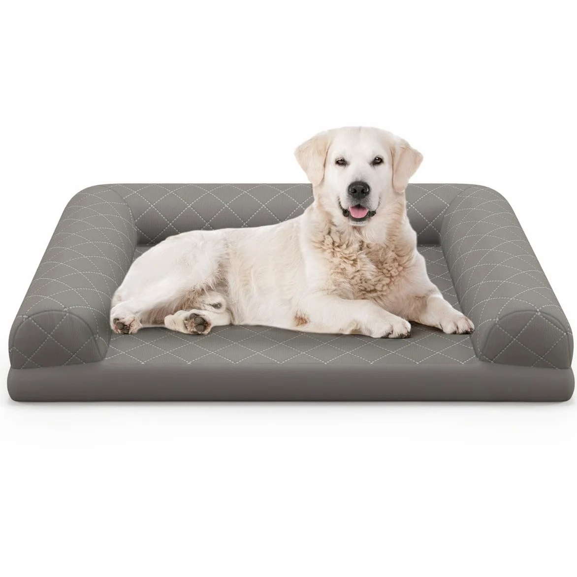 Helloshop26 - Cama ortopédica para perro, 90 x 69 x 18 cm, con refuerzos cómodos, diseño moderno de espuma ortopédica, color gris 20_0012358