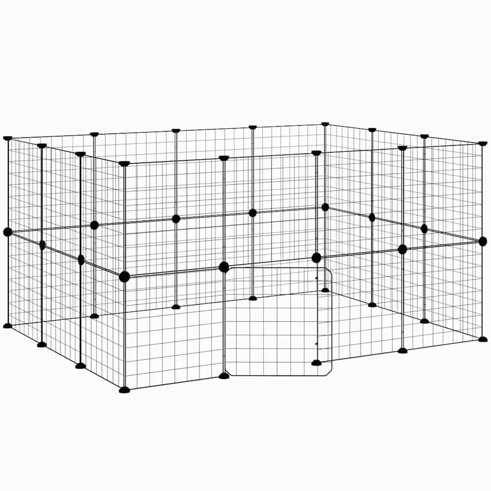 28 piezas de recinto para animales pequeños con puerta, color negro | Recinto flexible para animales pequeños hecho de acero resistente para conejos y cachorros en el salón o pasillo.