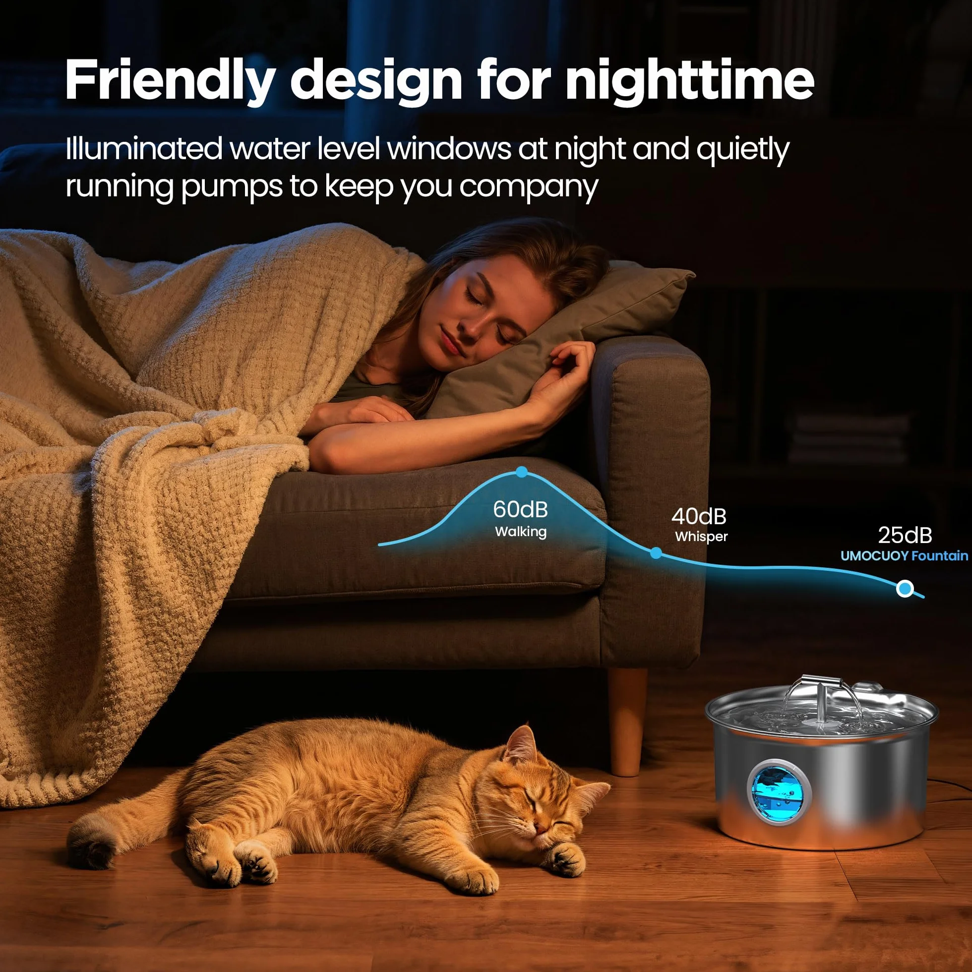 Fuente de Agua para Gatos de Acero Inoxidable: Fuente de Agua para Gatos - Fuente de Agua para Gatos de Interior - Cuenco Dispensador Automático de Agua para Mascotas