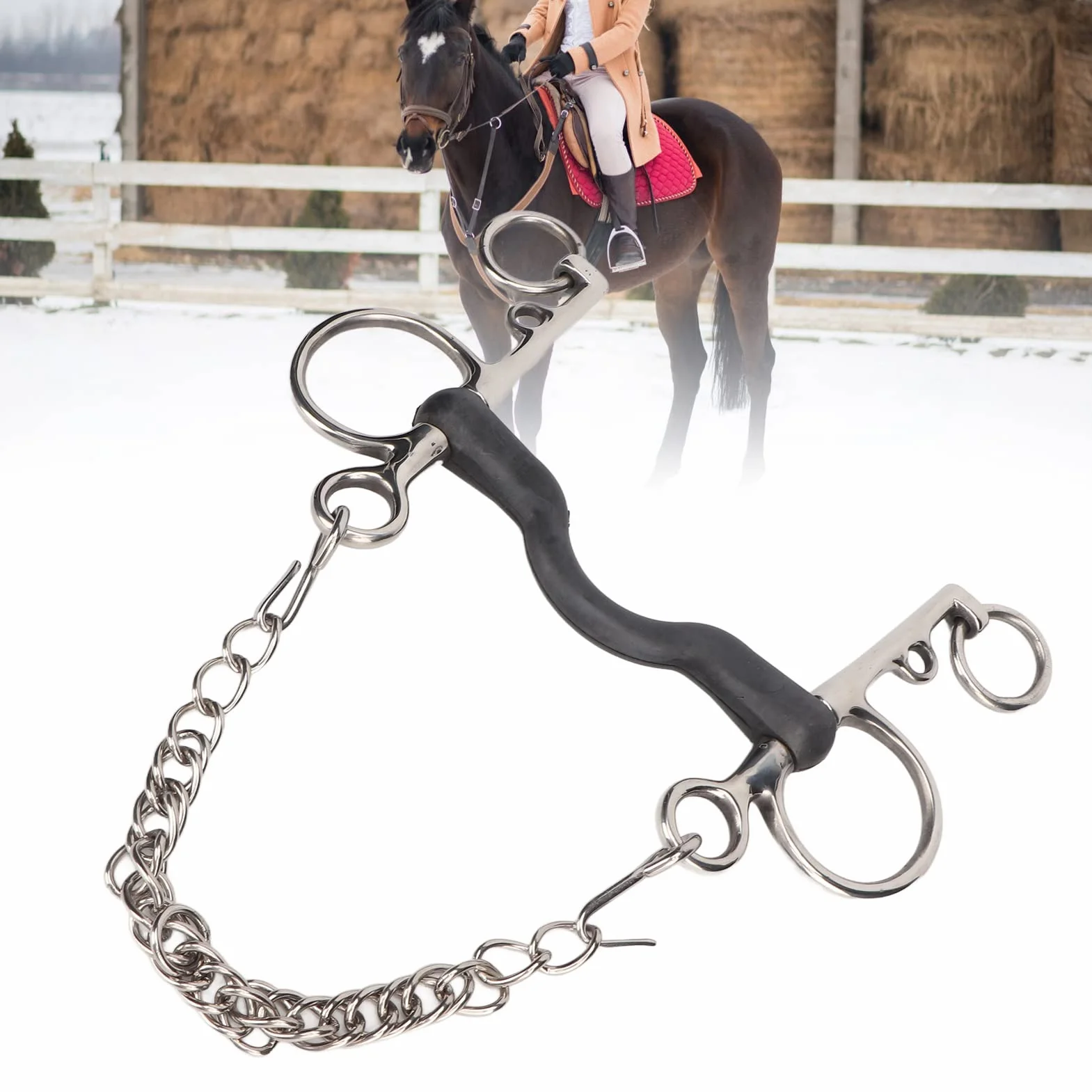Broca para Boca de Caballo, Broca para Filete de Caballo Pulida a Mano Diseño de Goma con Centro de Acero Inoxidable Filete para Boca de Caballo para Suministros Ecuestres (127MM)