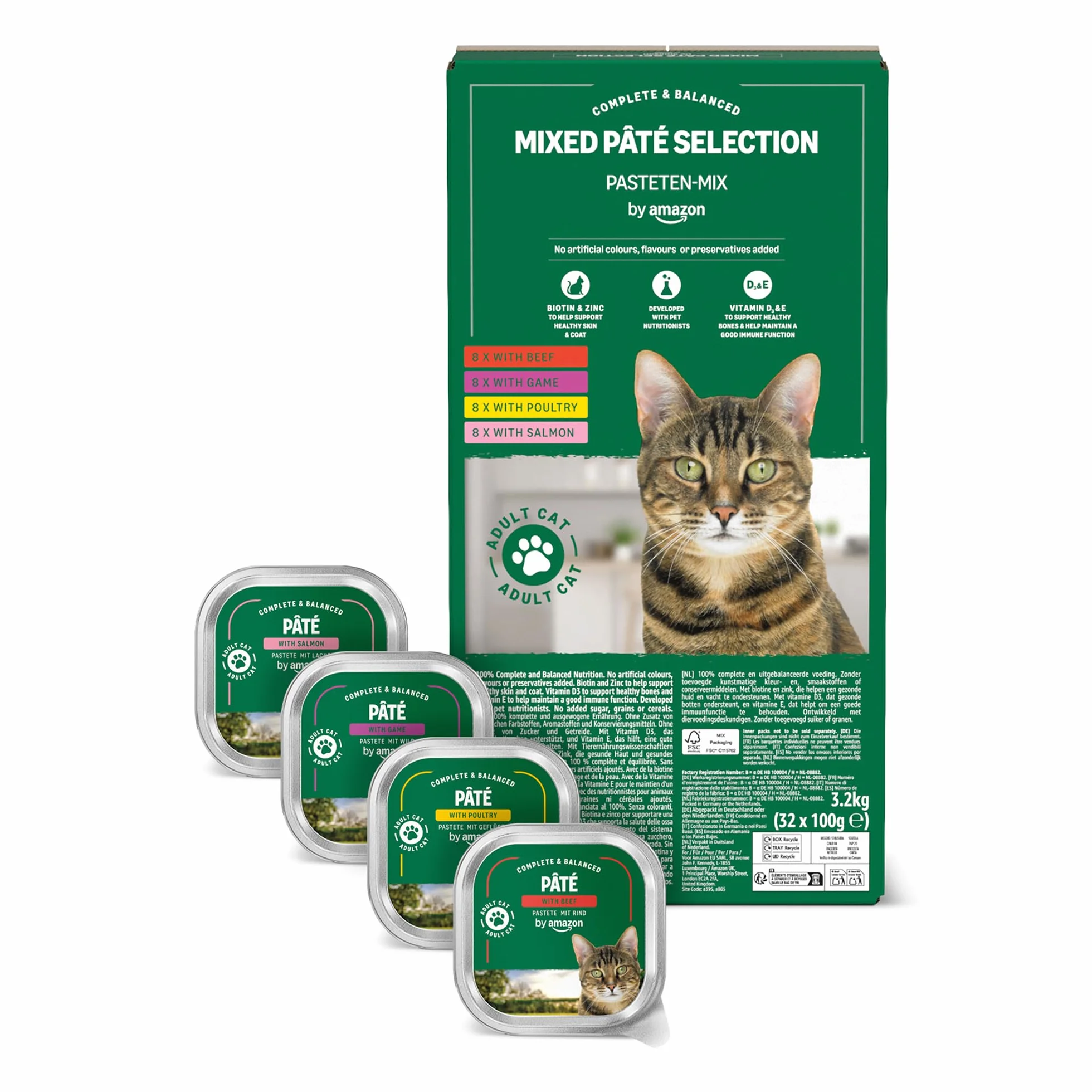 Comida Húmeda para Gatos by Amazon, Paté Mixto, 100g, Paquete de 32