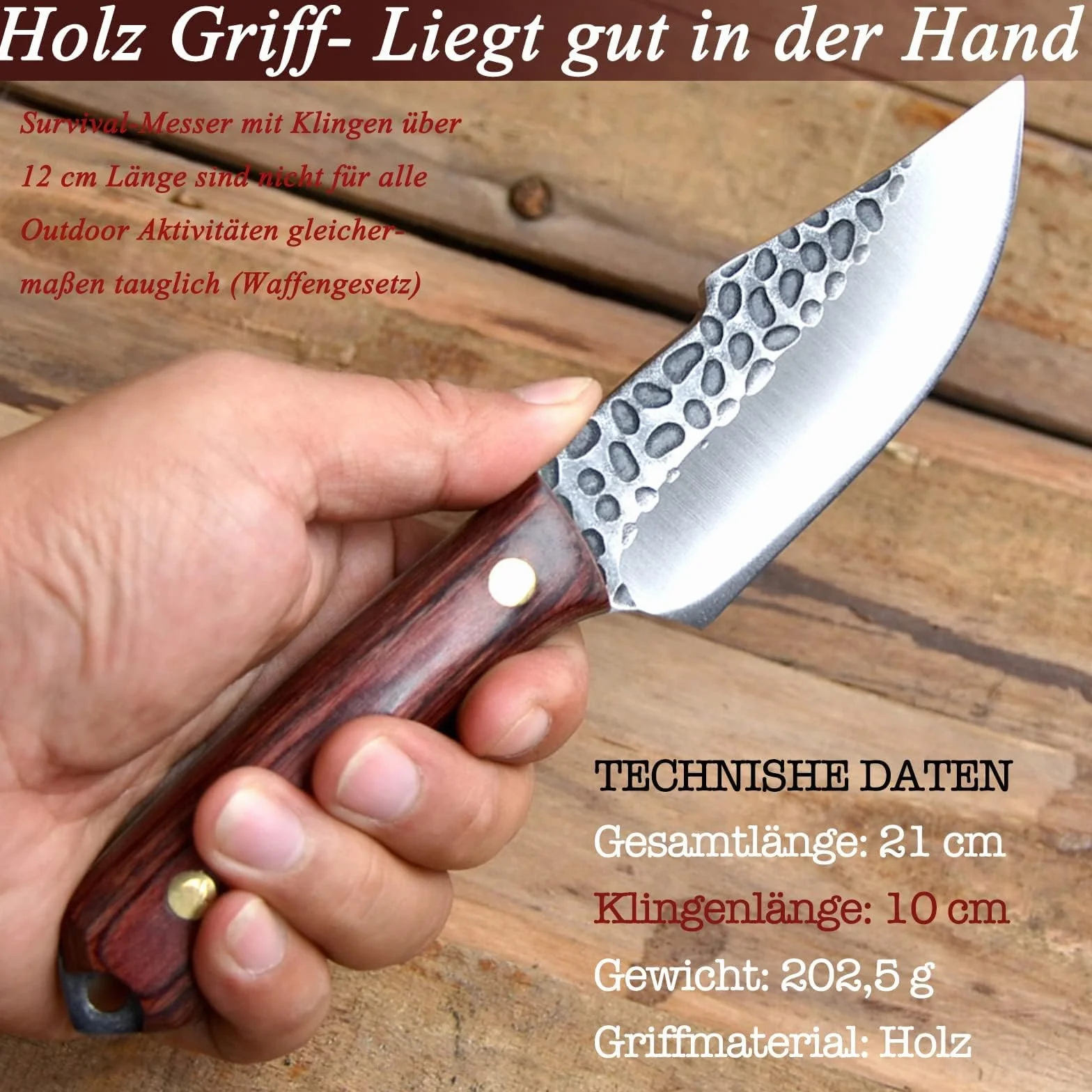 Cuchillo Bushcraft al aire libre, hoja templada, compacto