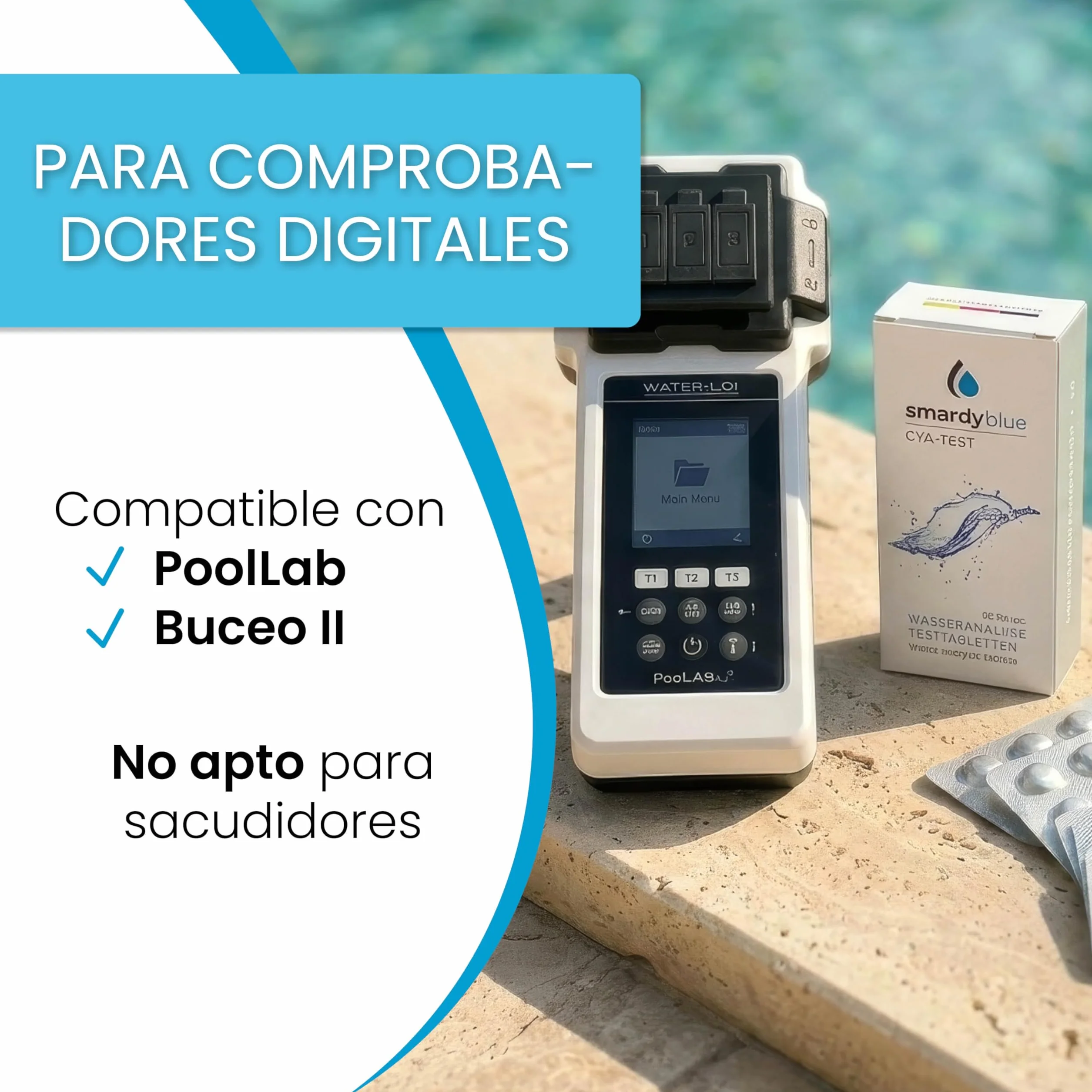 smardy 50 tabletas fotómetro CyA – mide el ácido cianúrico/estabilizador en piscina, spa, jacuzzi y acuario – compatible con PoolLab, SCUBA II, BAYROL y otros medidores electrónicos – Made in Germany