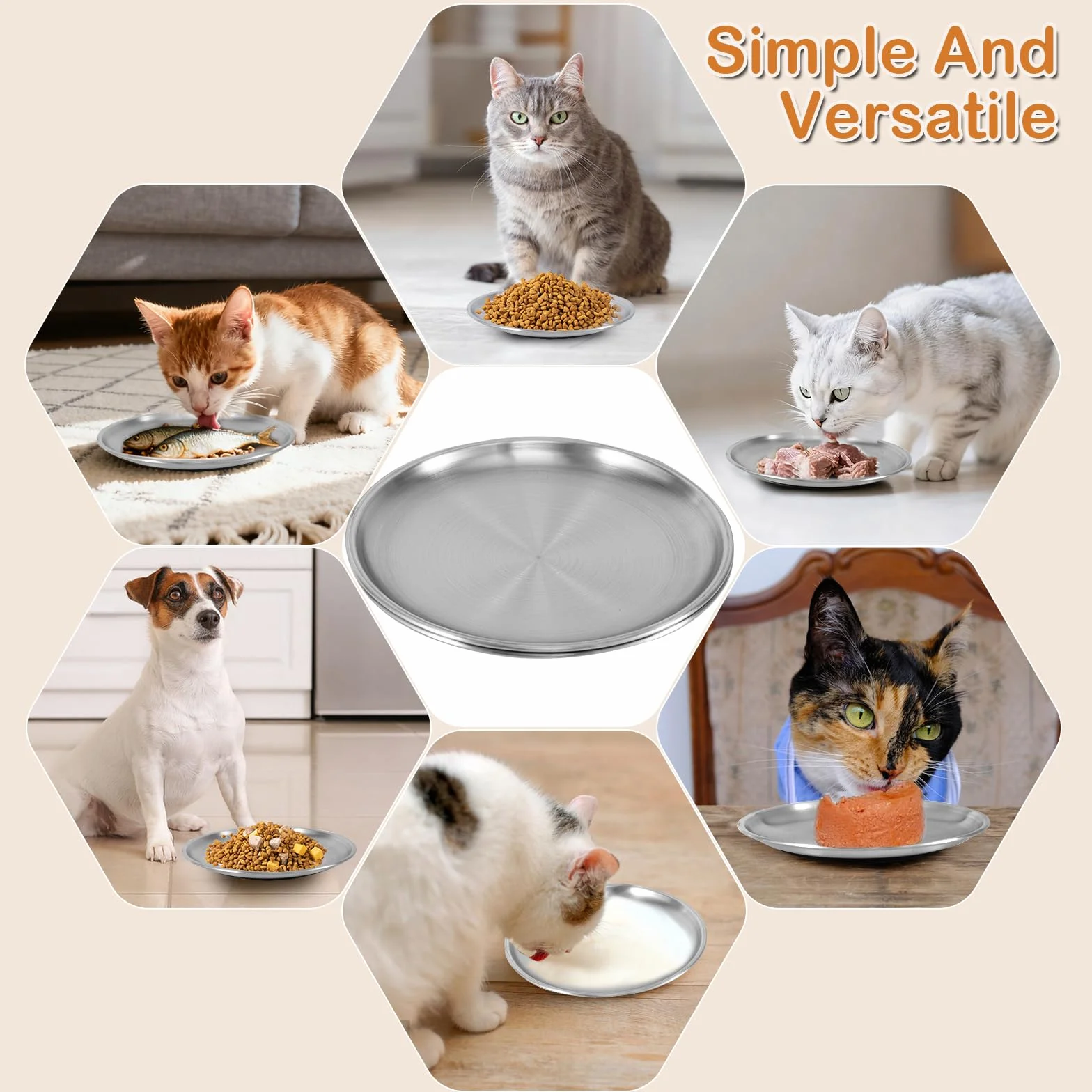 2 Piezas Cuencos Planos para Gatos de Acero Inoxidable,17CM Comedero Plano para Gato con Base Antideslizante,Platos Anchos Aptos para Gatos para Perros Pequeños,Gatos (Plata)