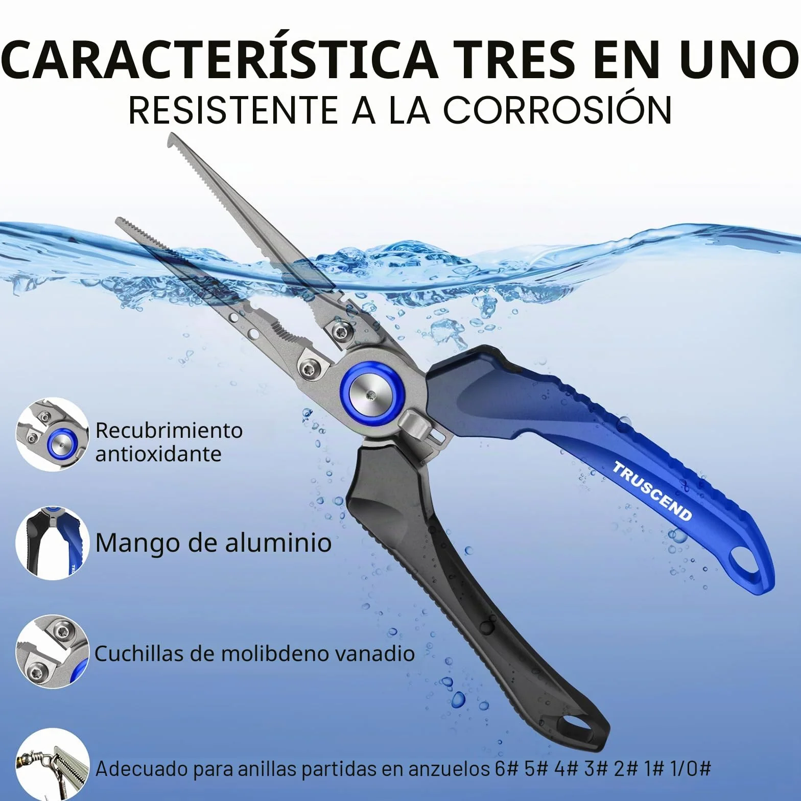Truscend Alicates de Pesca con Cortador de Mo-V Blade Recubierto de Teflón Multifunción